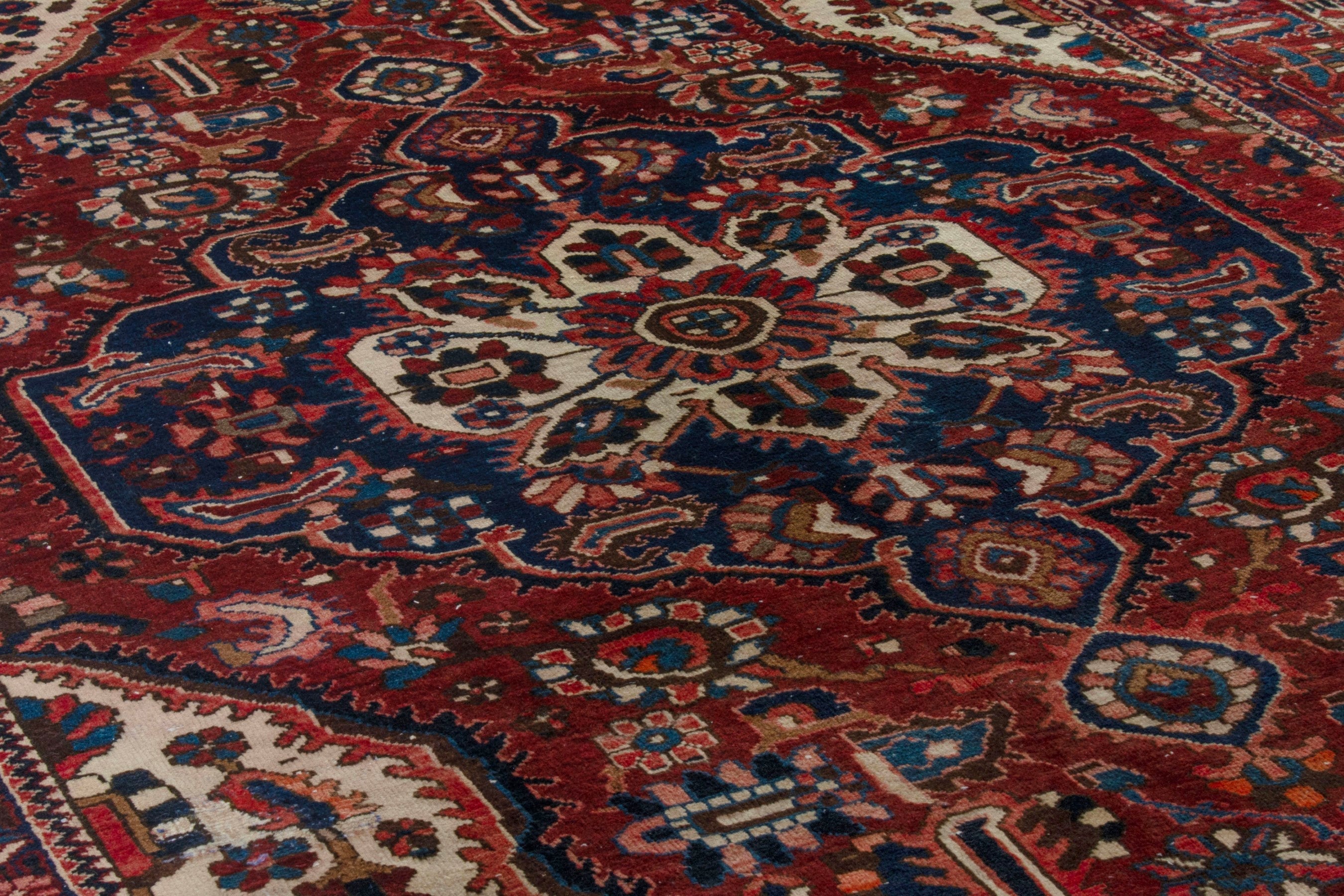 Persian Bakhtiari area rug in deep red and burgundy, view 9 of 19