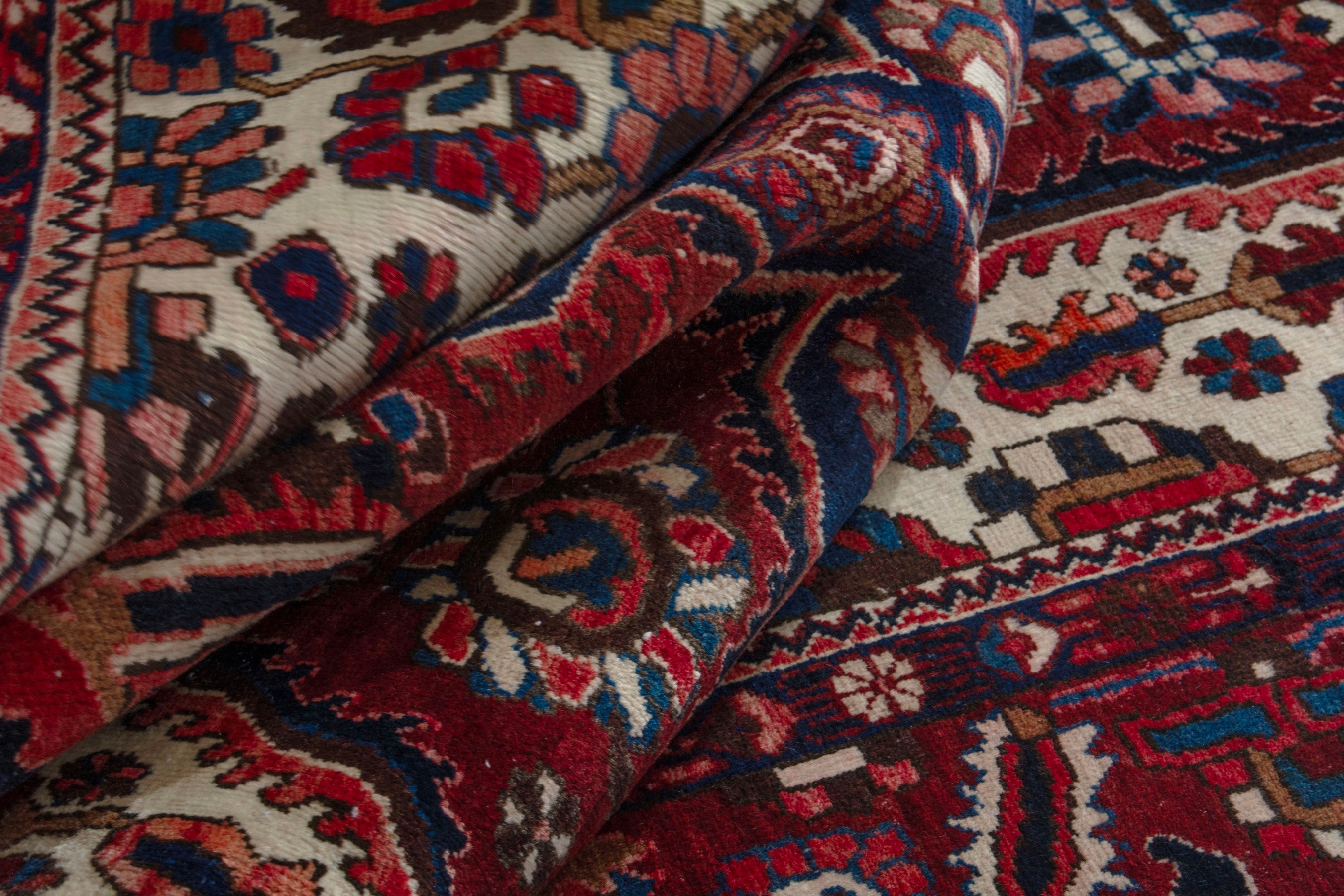 Persian Bakhtiari area rug in deep red and burgundy, view 15 of 19