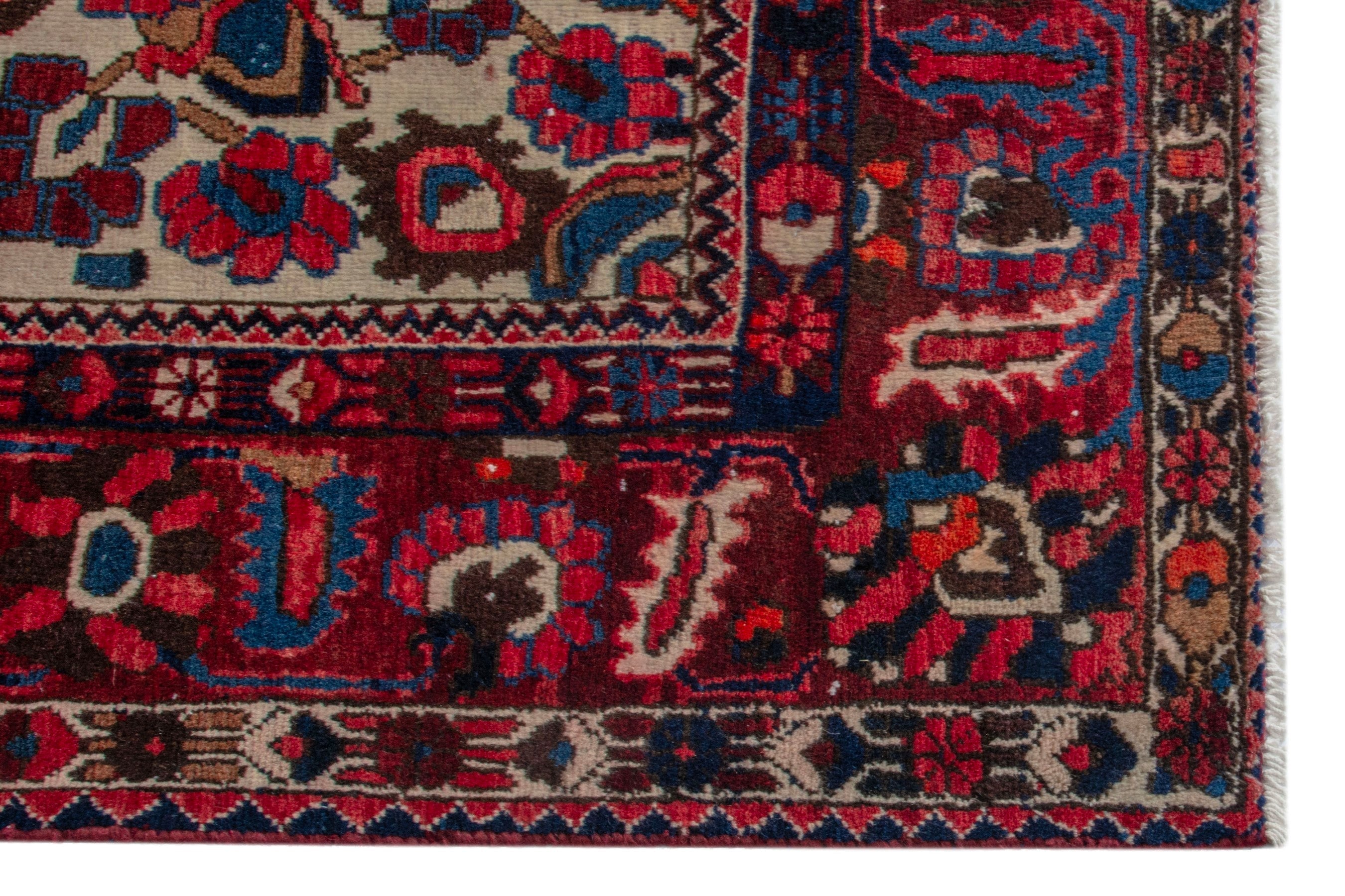 Persian Bakhtiari area rug in deep red and burgundy, view 10 of 19