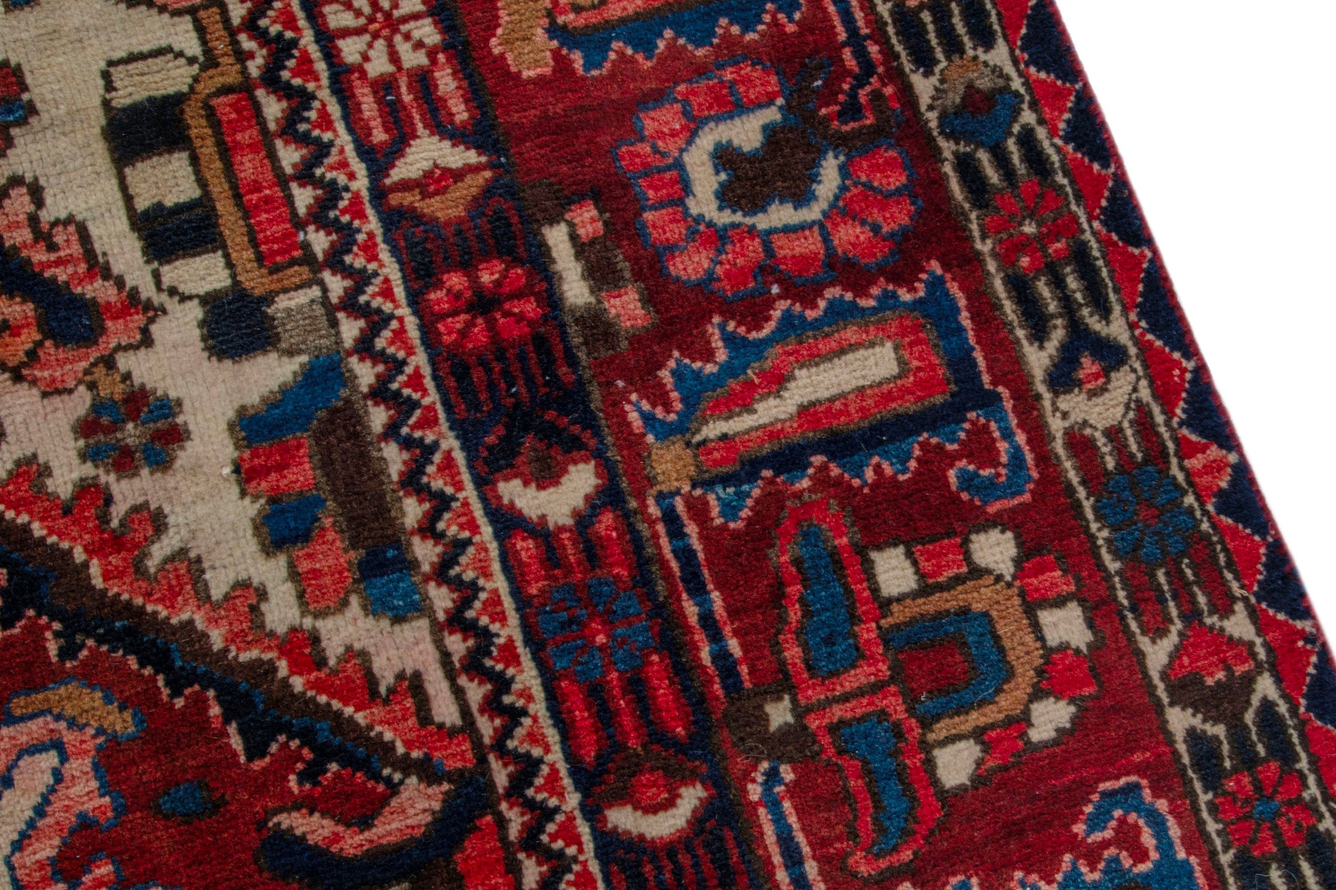 Persian Bakhtiari area rug in deep red and burgundy, view 6 of 19