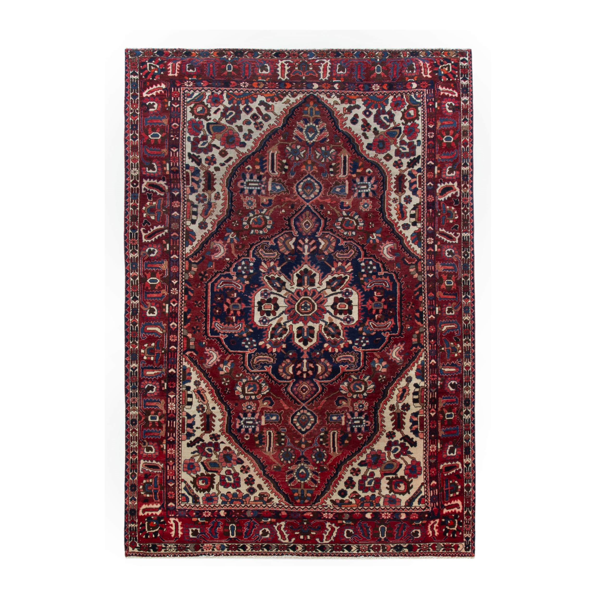 Persian Bakhtiari area rug in deep red and burgundy, 6'9" x 10'3"