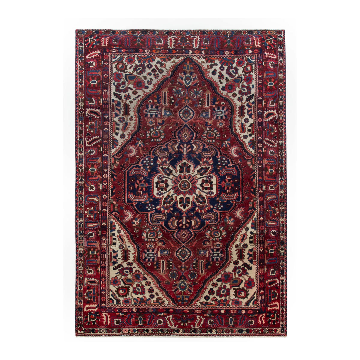 Persian Bakhtiari area rug in deep red and burgundy, 6'9" x 10'3"