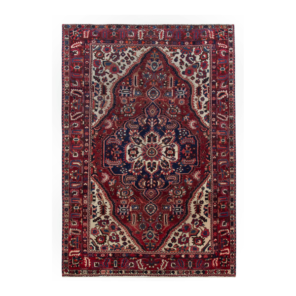 Persian Bakhtiari area rug in deep red and burgundy, 6'9" x 10'3"