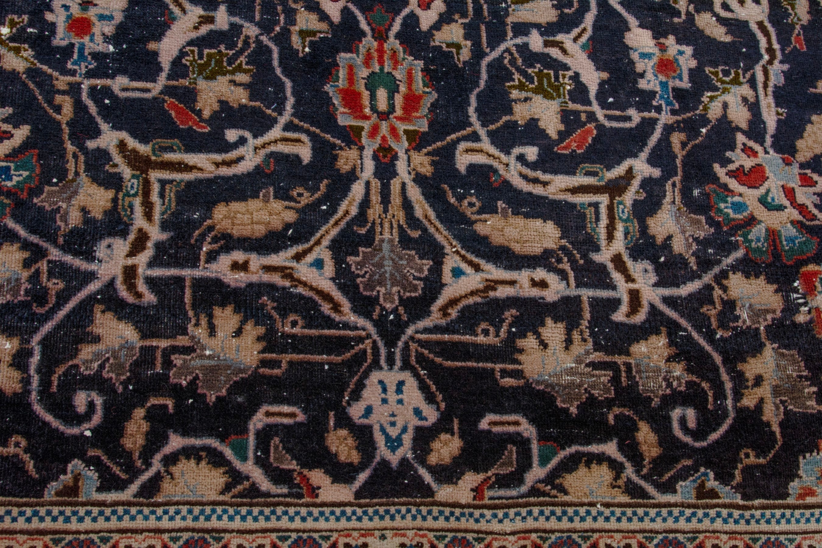 Persian Kashmar area rug in navy and tan, view 11 of 18