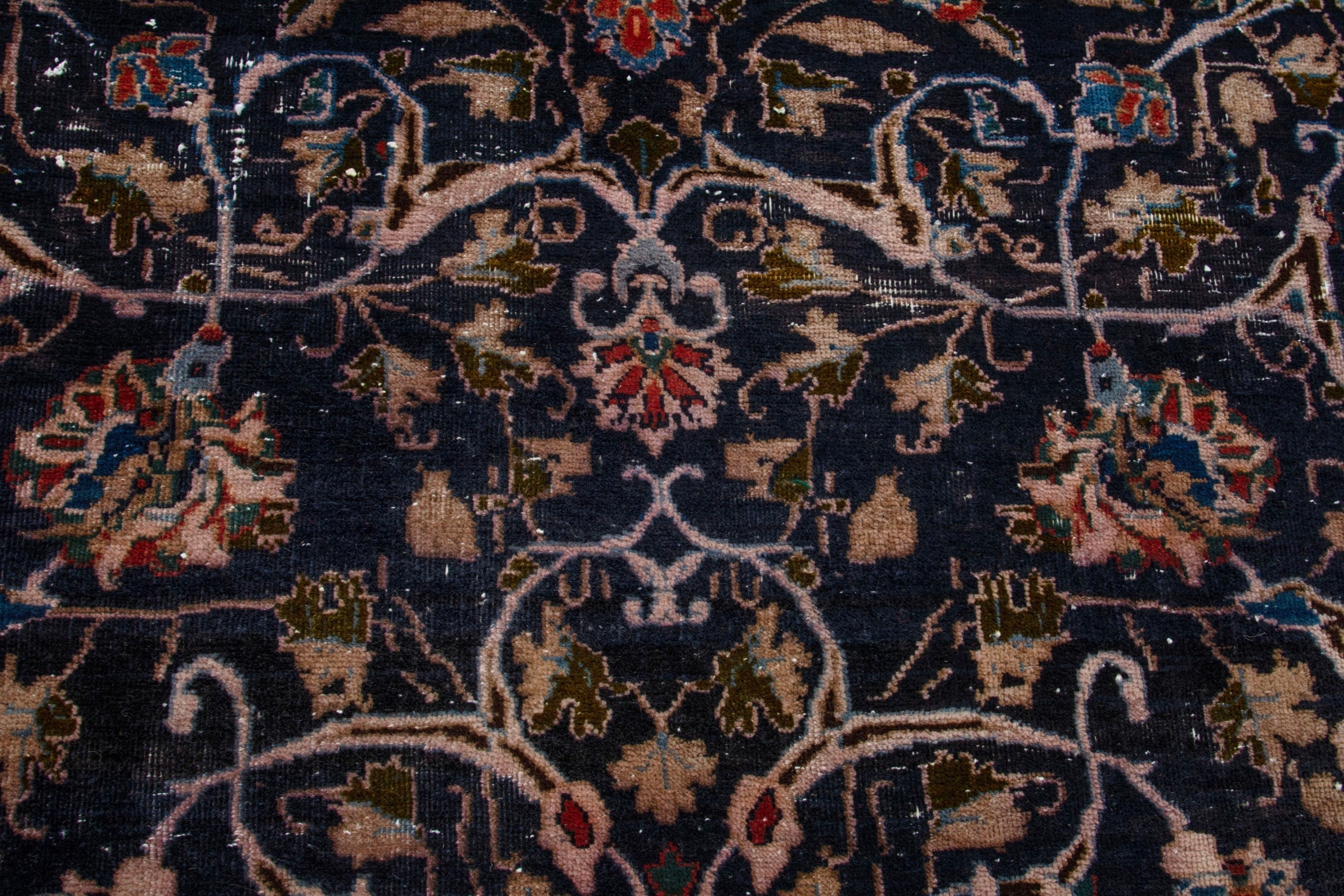 Persian Kashmar area rug in navy and tan, view 12 of 18