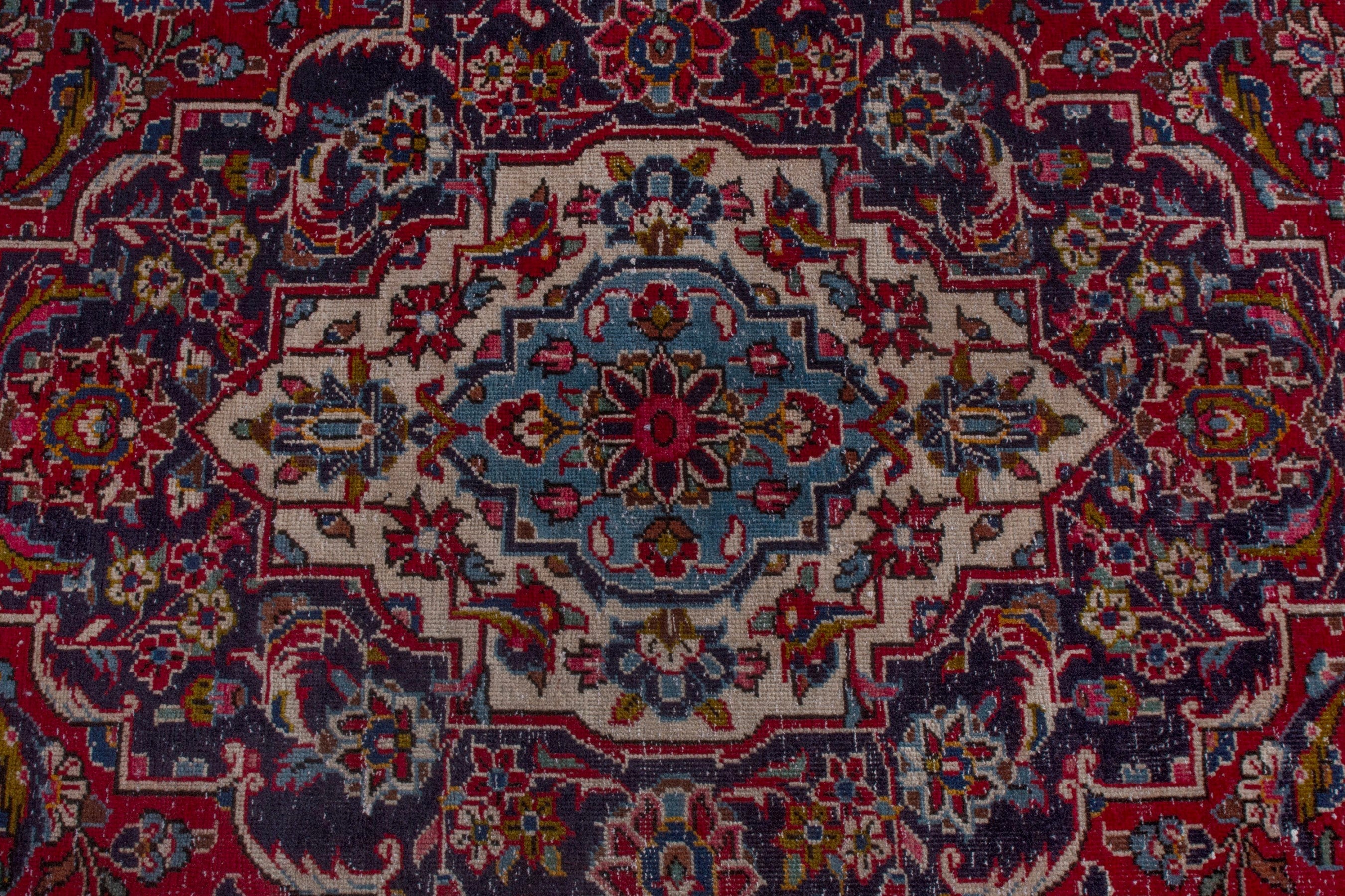 Persian Kashan oversized rug in burgundy and dark brown, view 19 of 25