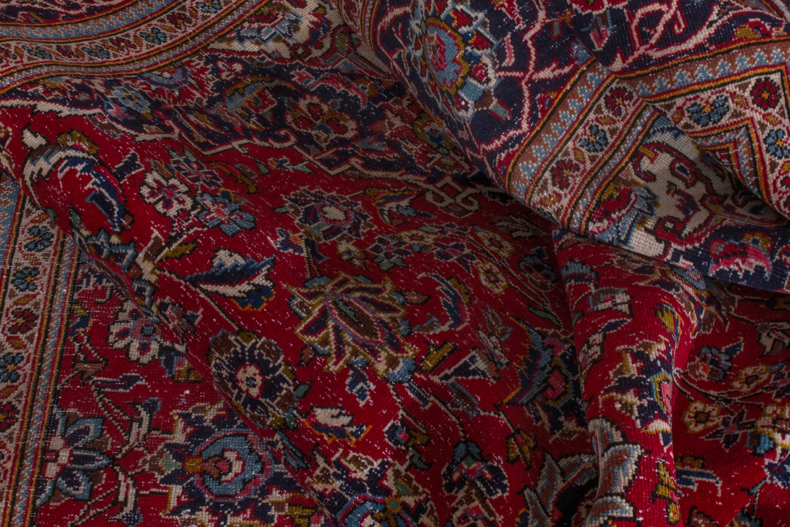 Persian Kashan oversized rug in burgundy and dark brown, view 23 of 25