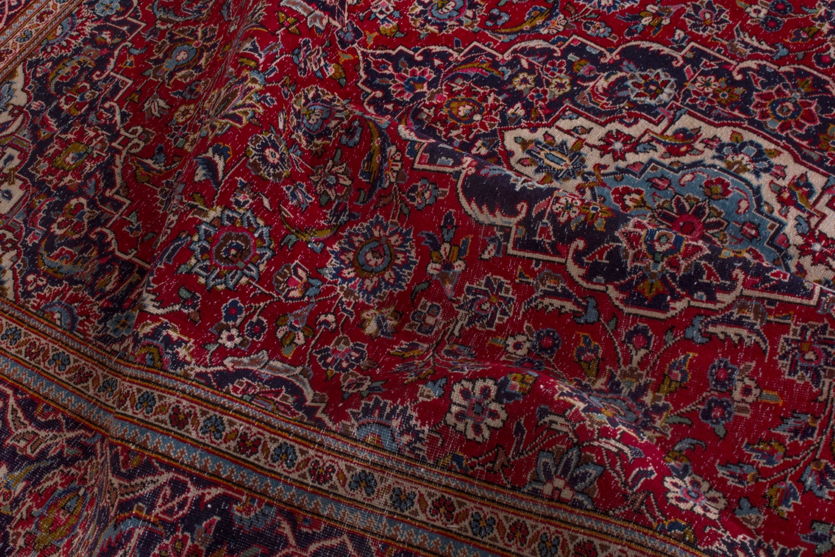 Persian Kashan oversized rug in burgundy and dark brown, view 24 of 25