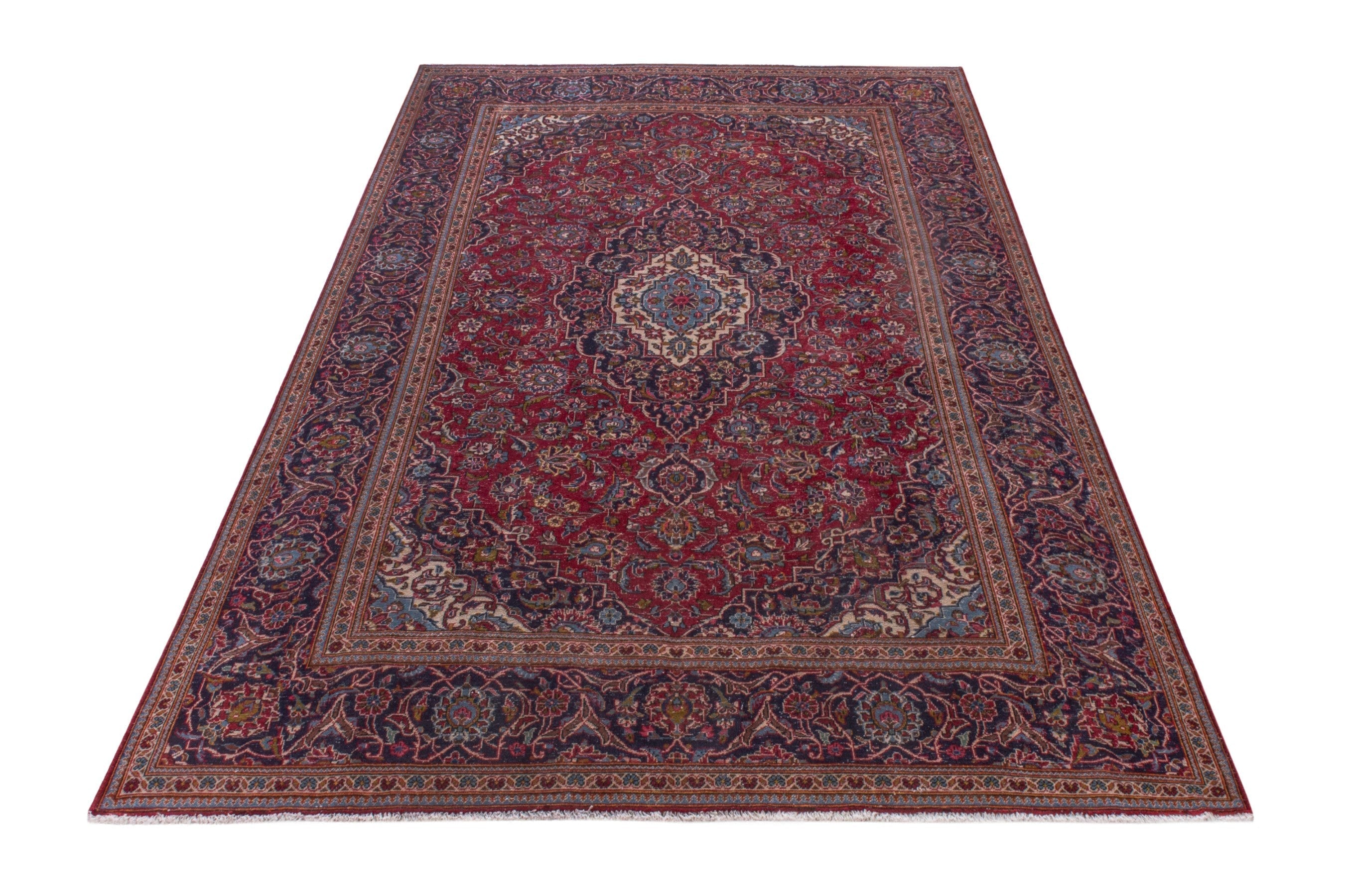 Persian Kashan oversized rug in burgundy and dark brown, view 2 of 25