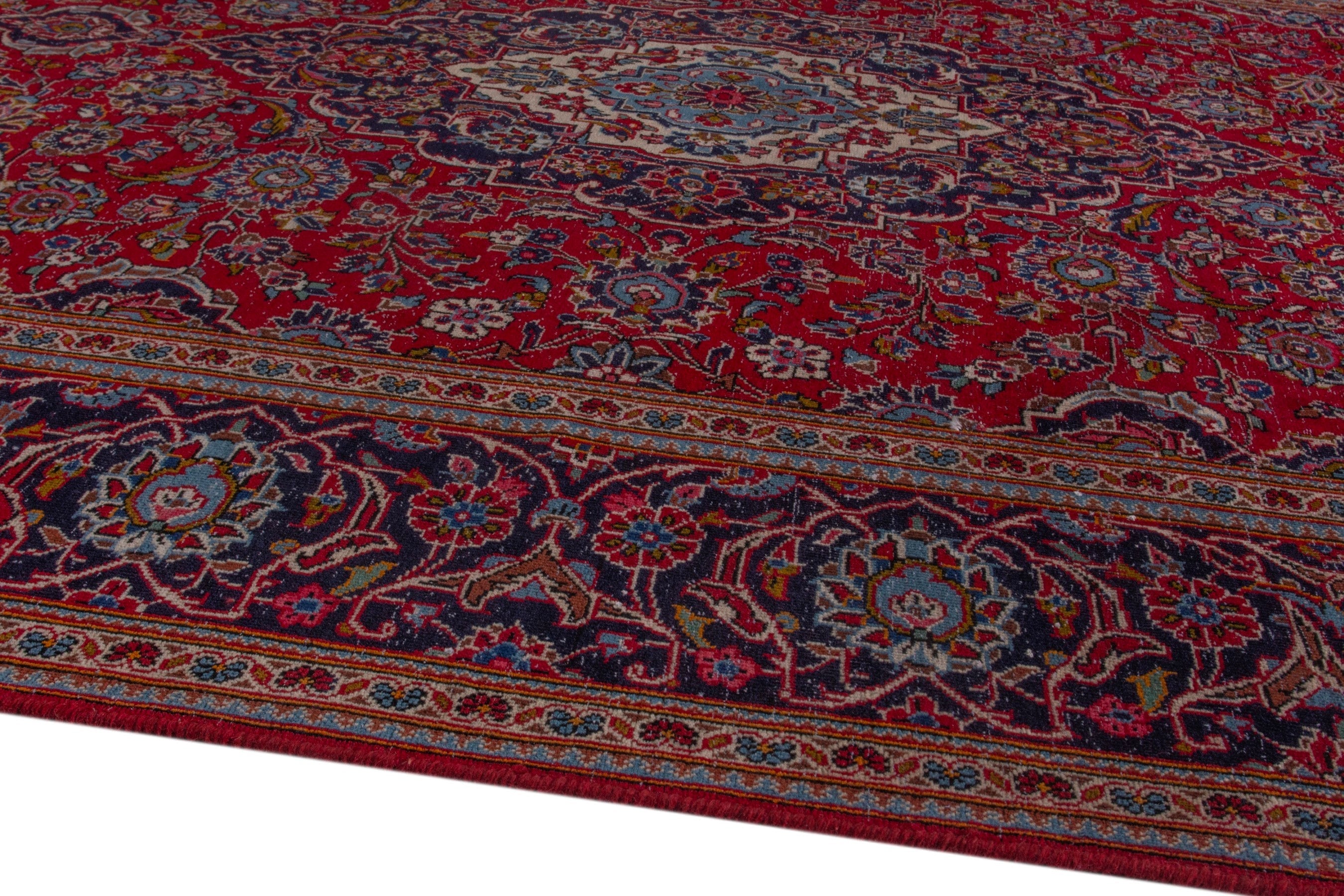 Persian Kashan oversized rug in burgundy and dark brown, view 7 of 25