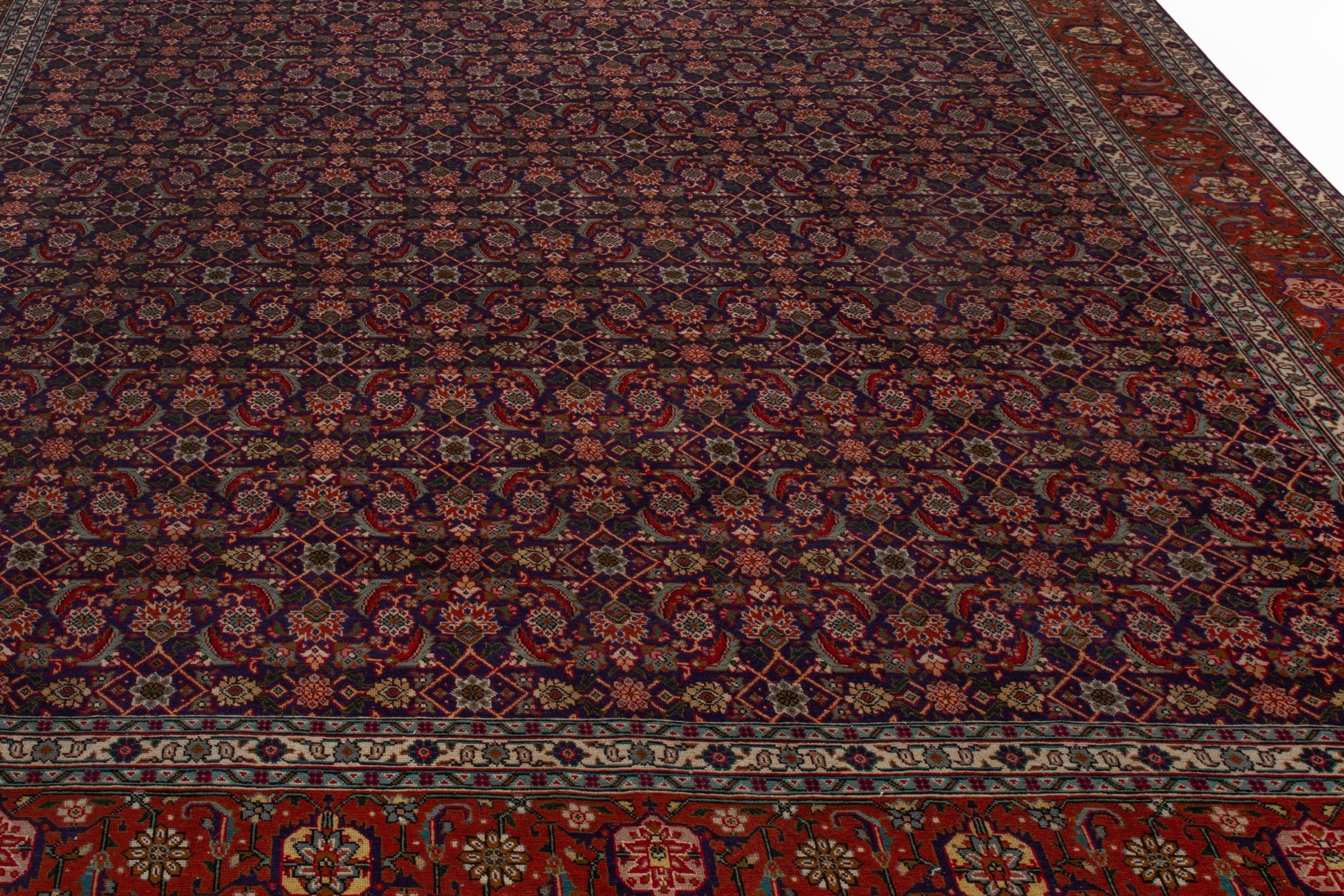 Persian Tabriz oversized rug in burgundy and rust, view 9 of 20