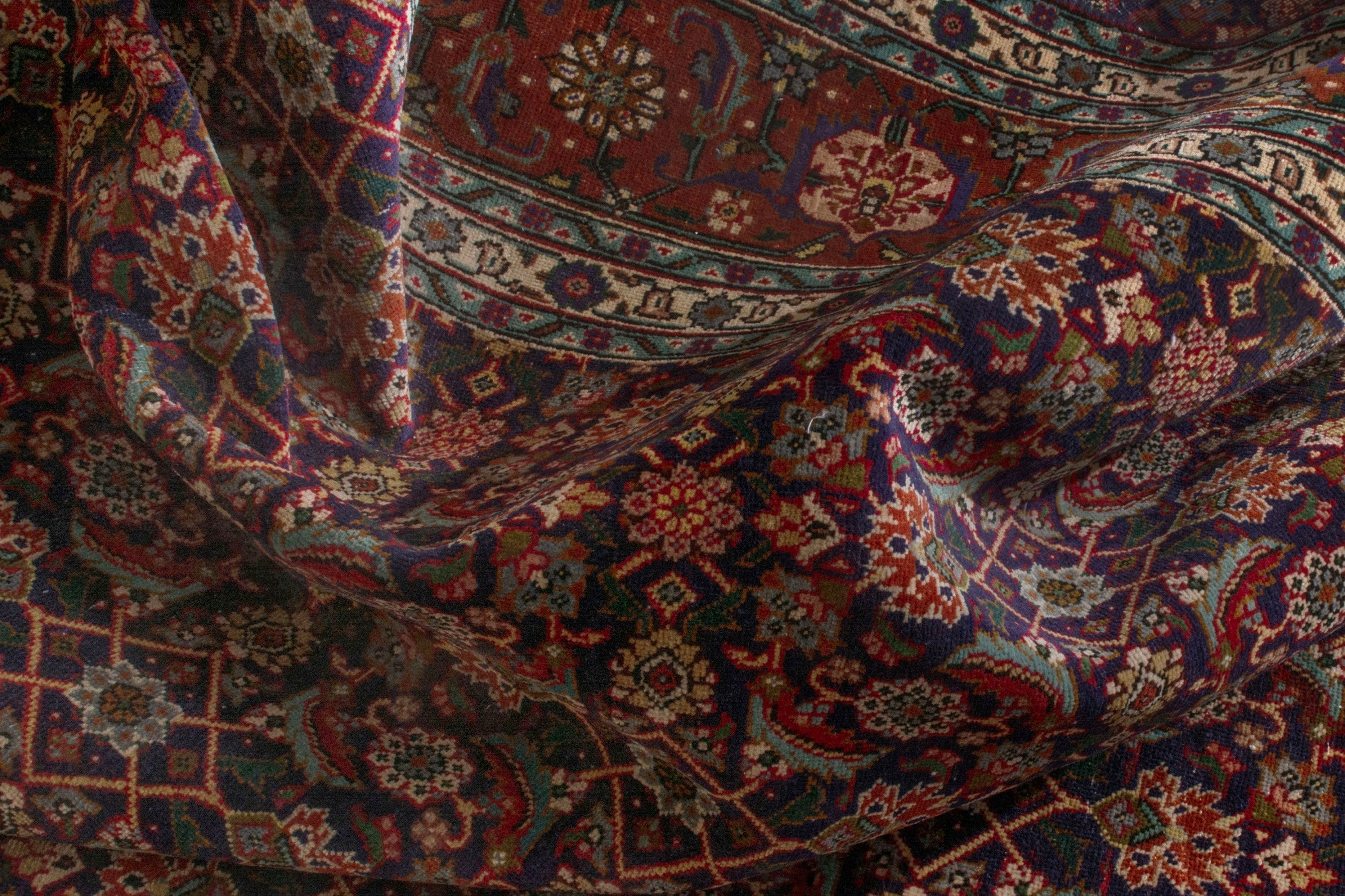 Persian Tabriz oversized rug in burgundy and rust, view 16 of 20