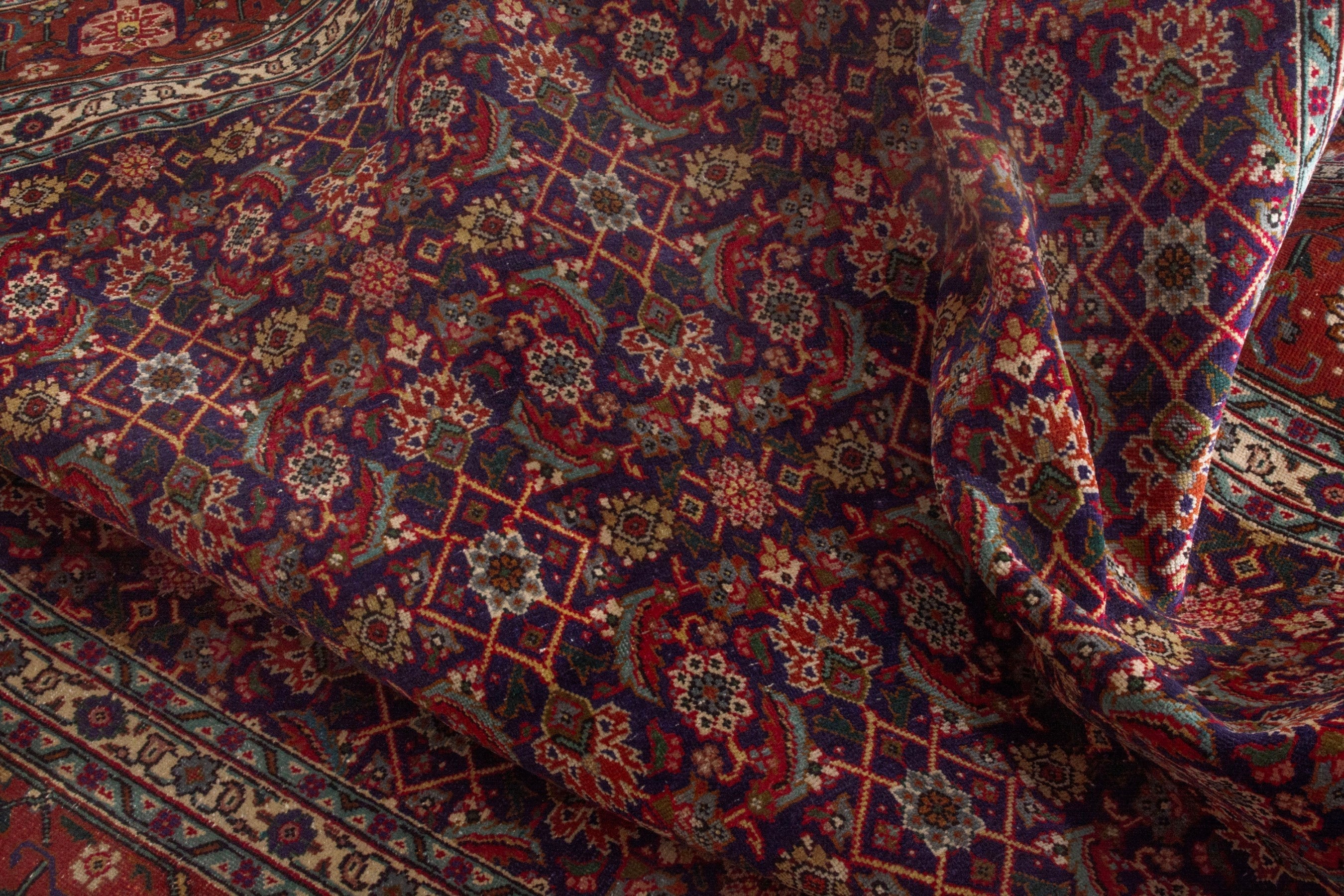 Persian Tabriz oversized rug in burgundy and rust, view 18 of 20
