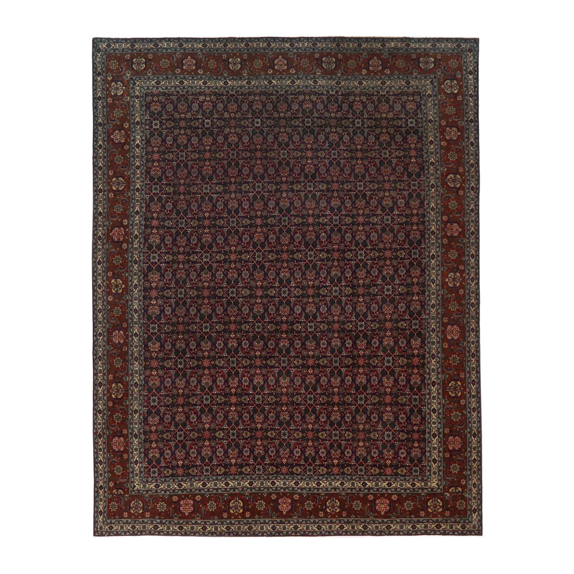 Persian Tabriz oversized rug in burgundy and rust, 9'4" x 12'10"