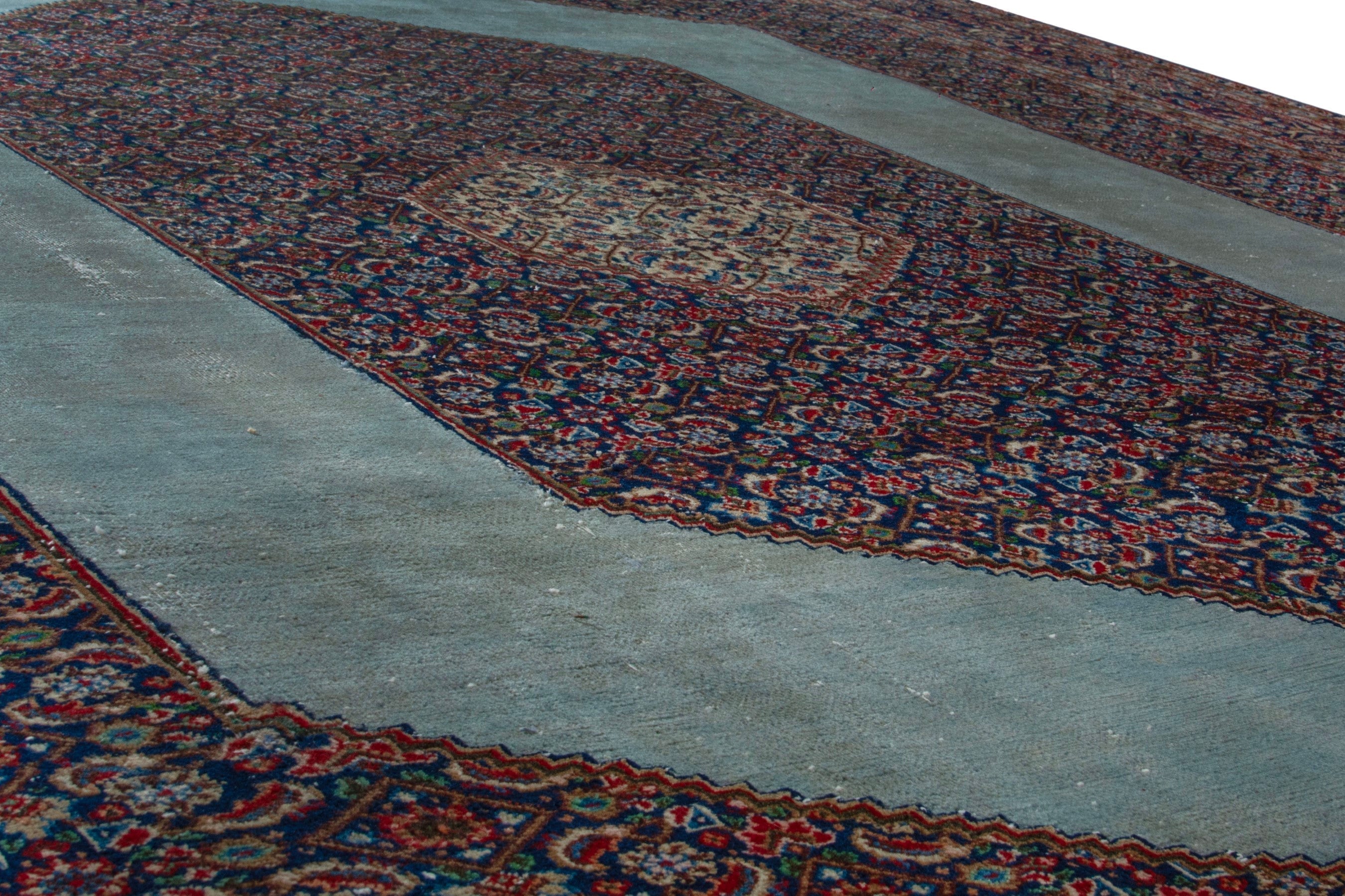 Persian Birjand oversized rug in burgundy and slate blue, view 7 of 19