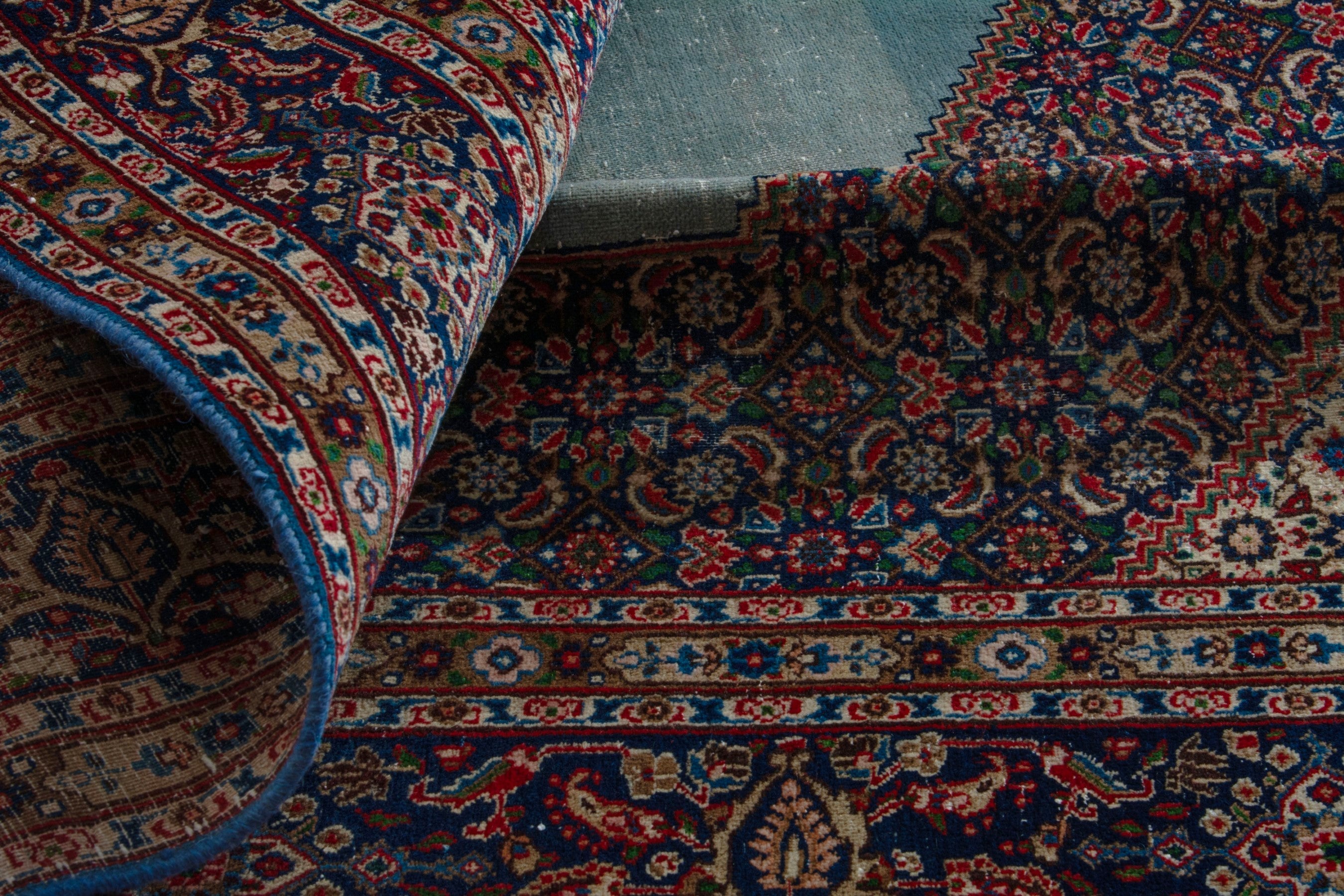 Persian Birjand oversized rug in burgundy and slate blue, view 15 of 19