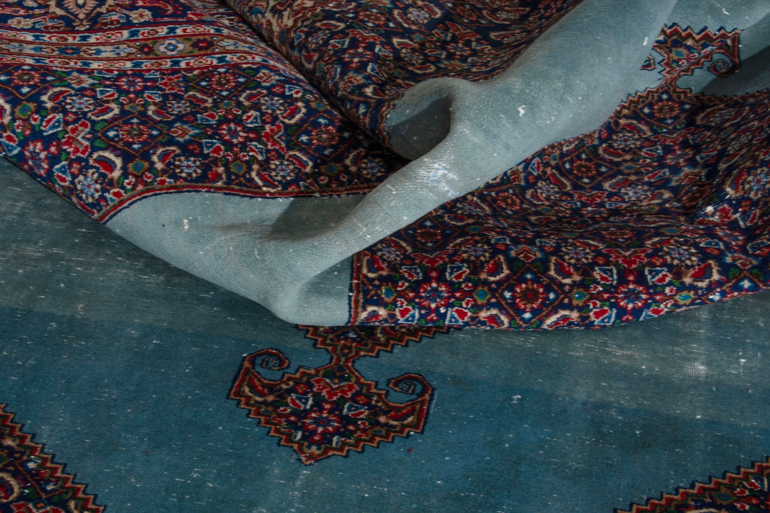 Persian Birjand oversized rug in burgundy and slate blue, view 16 of 19