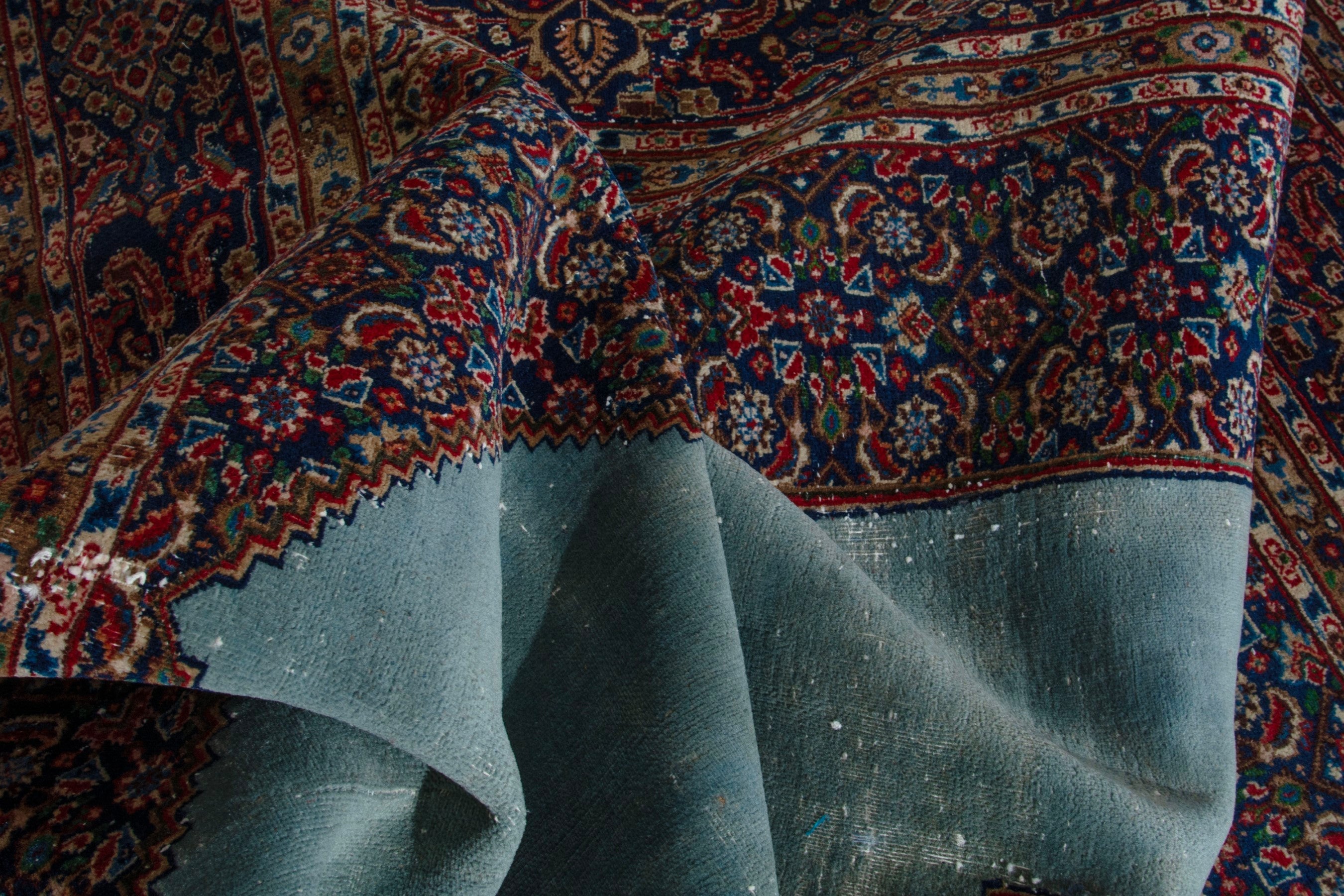 Persian Birjand oversized rug in burgundy and slate blue, view 18 of 19