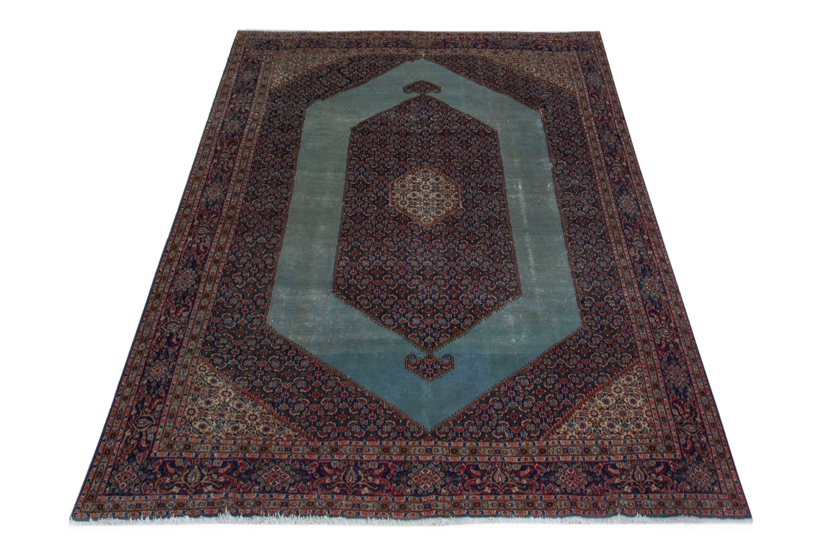 Persian Birjand oversized rug in burgundy and slate blue, view 2 of 19
