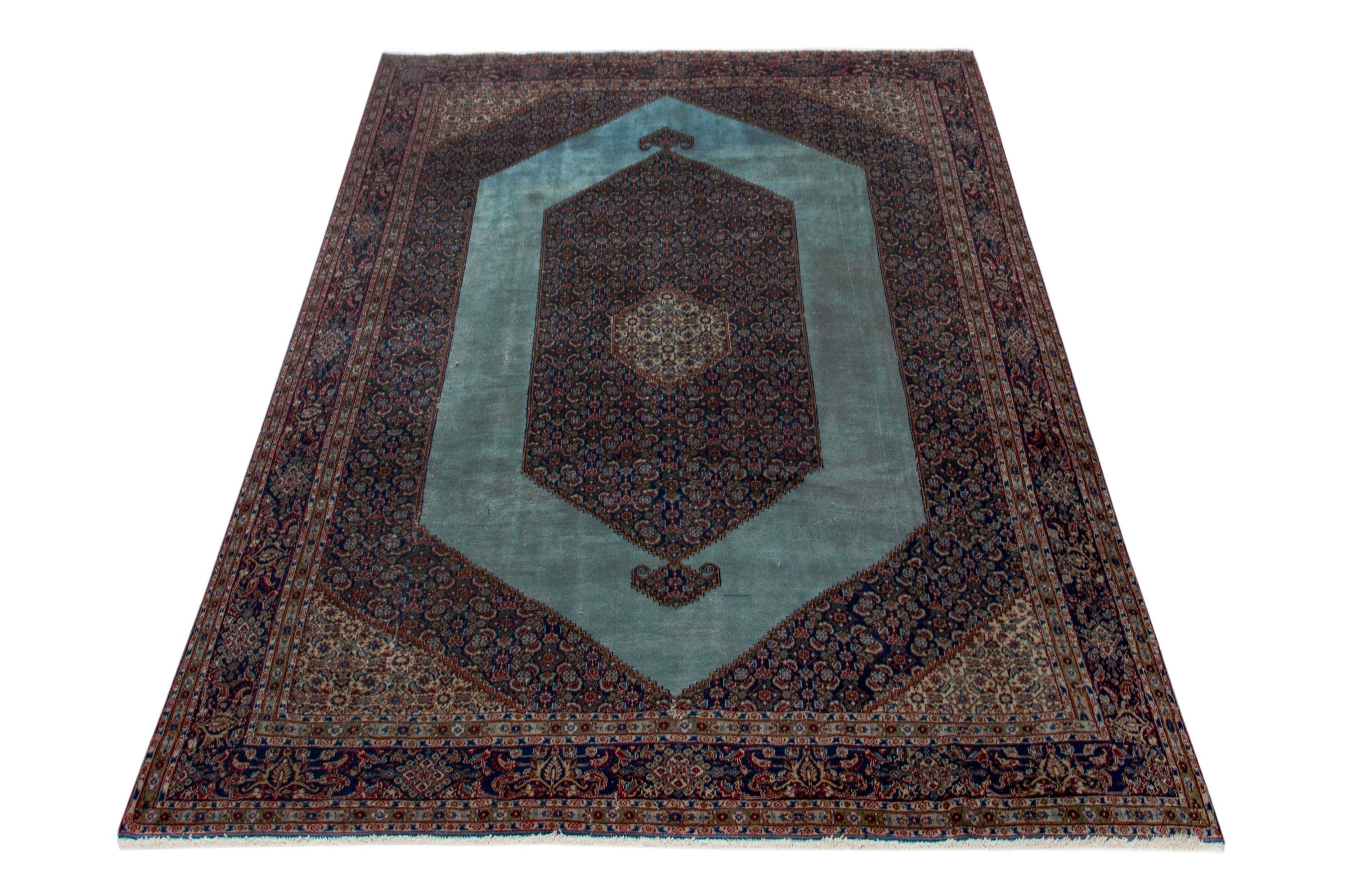 Persian Birjand oversized rug in burgundy and slate blue, view 3 of 19