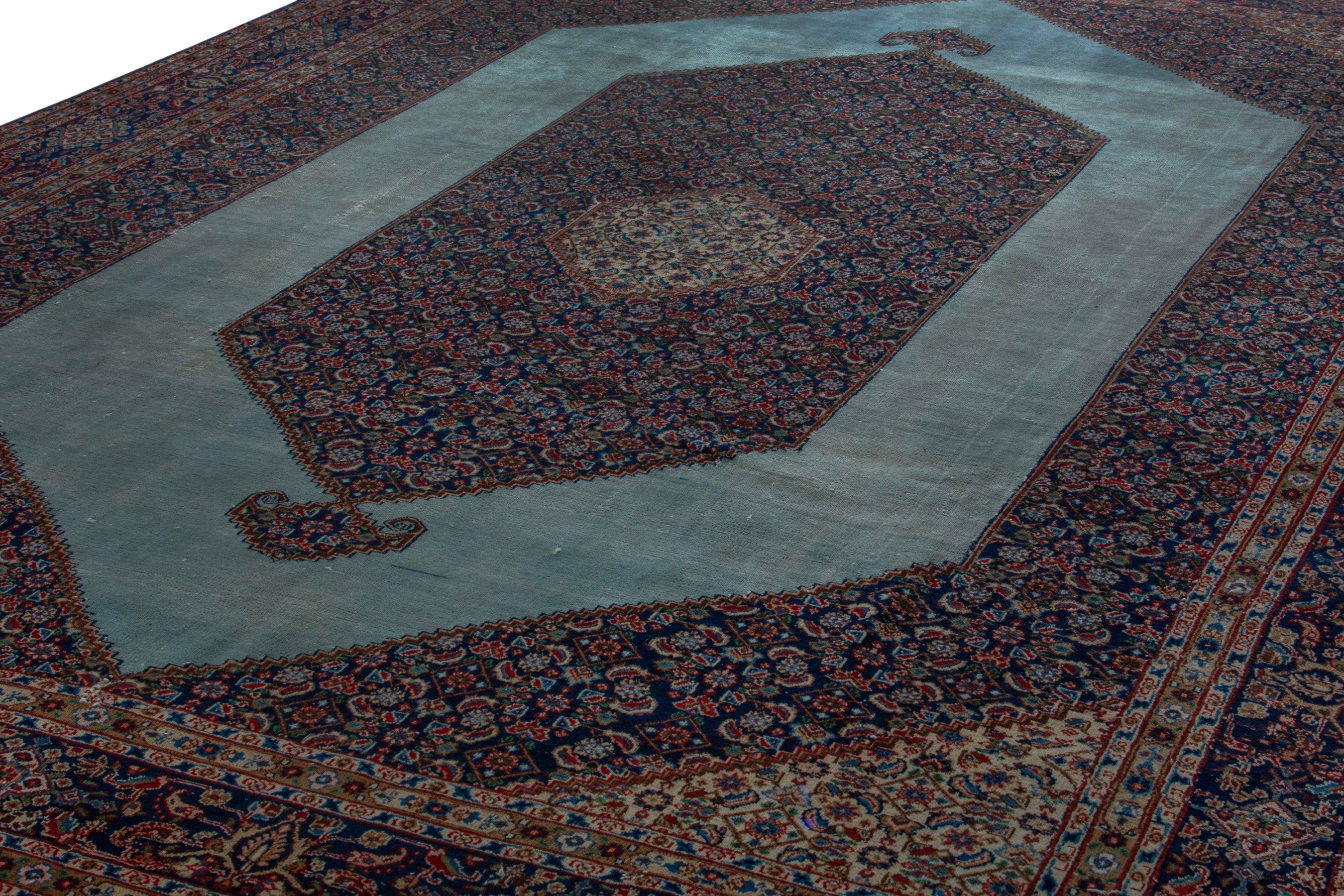 Persian Birjand oversized rug in burgundy and slate blue, view 6 of 19