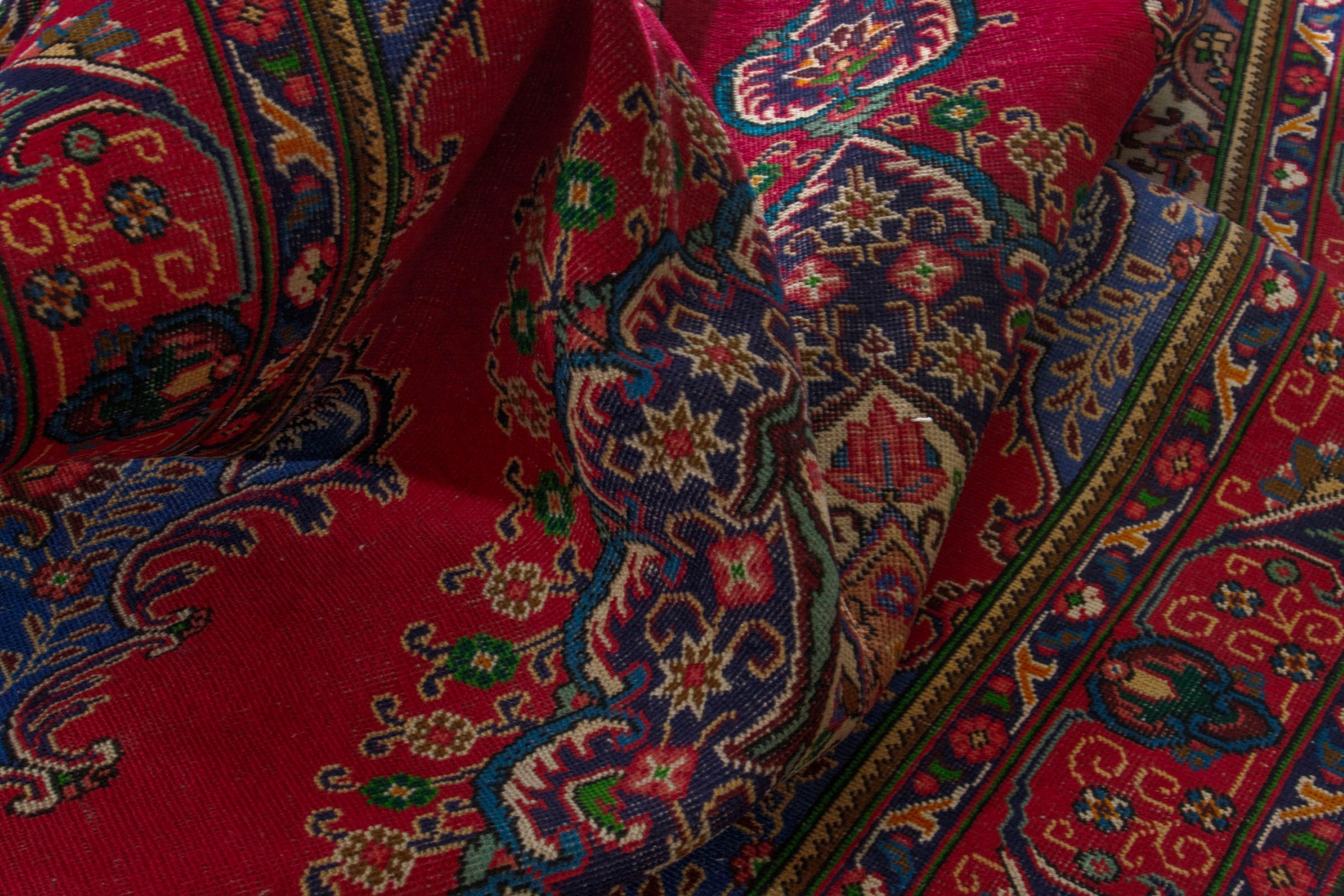 Persian Tabriz area rug in deep red and burgundy, view 15 of 20