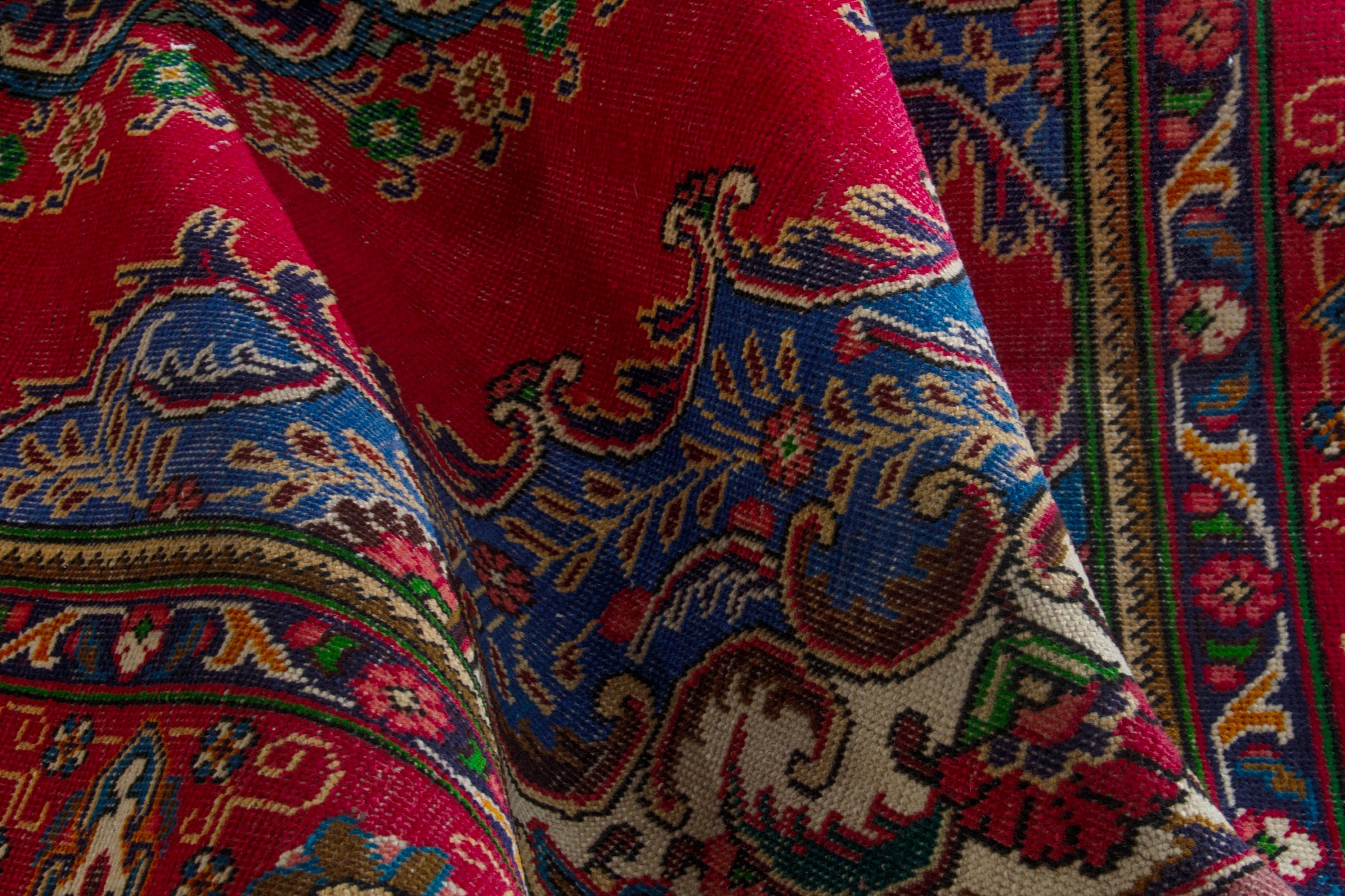 Persian Tabriz area rug in deep red and burgundy, view 16 of 20