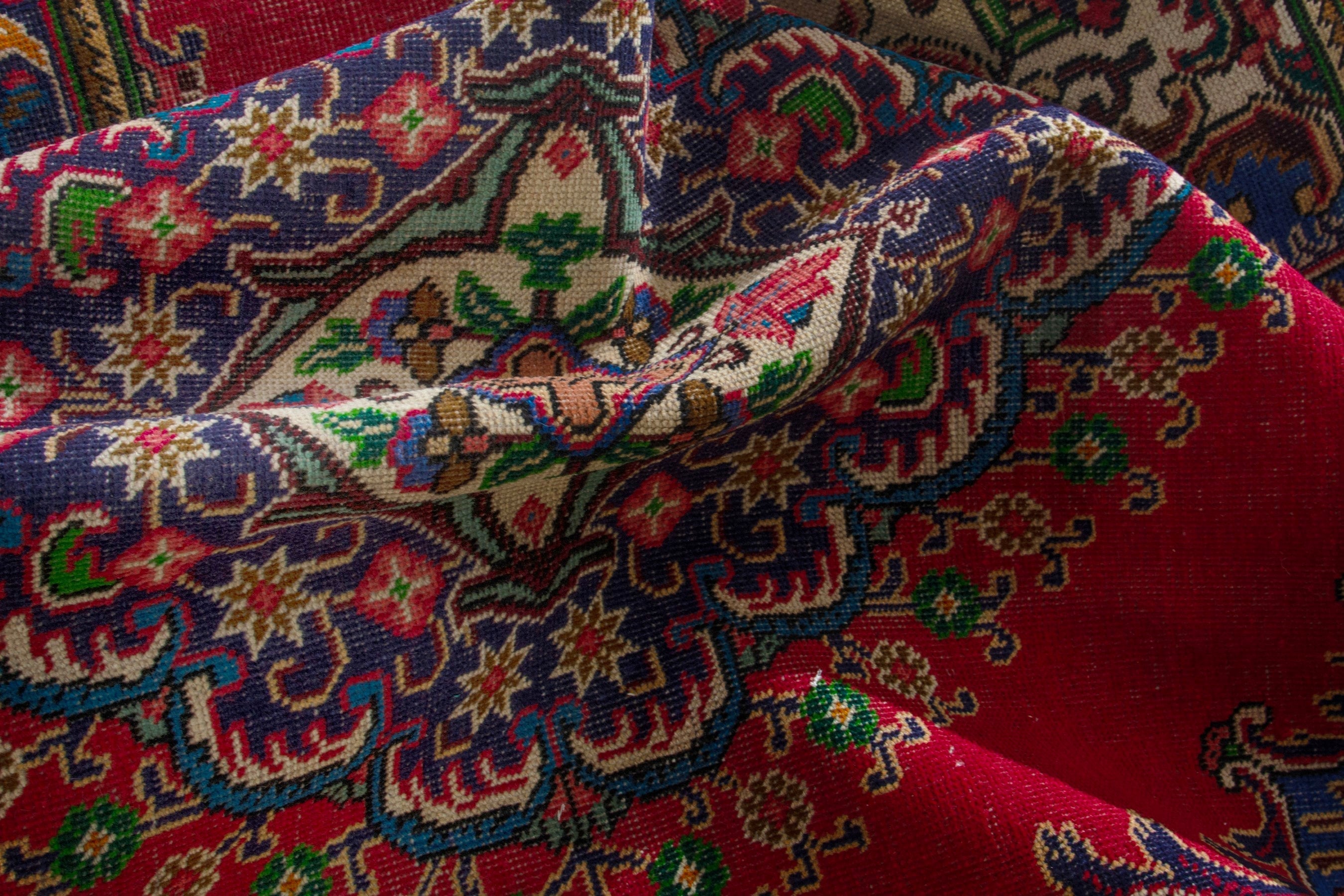 Persian Tabriz area rug in deep red and burgundy, view 17 of 20
