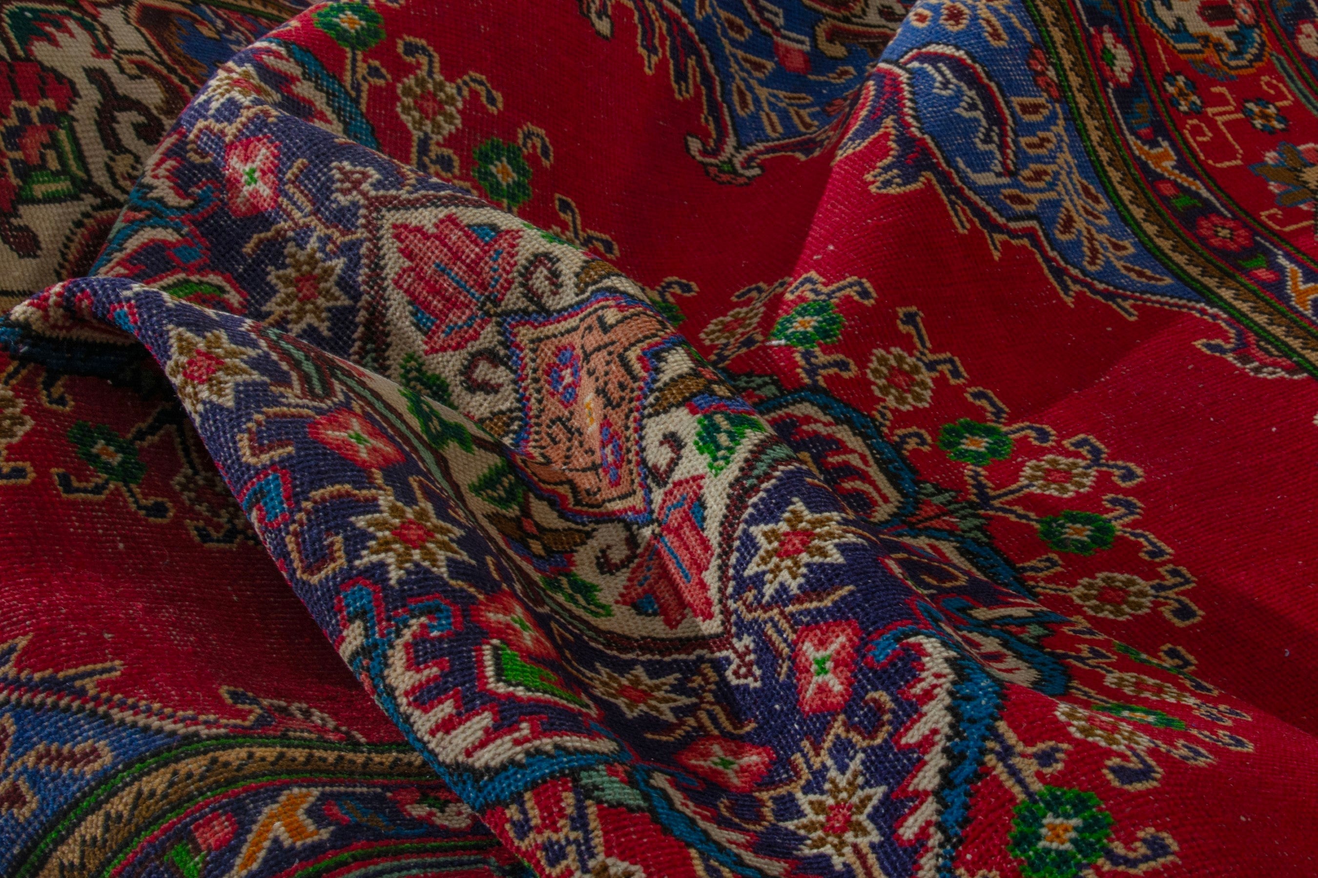 Persian Tabriz area rug in deep red and burgundy, view 18 of 20