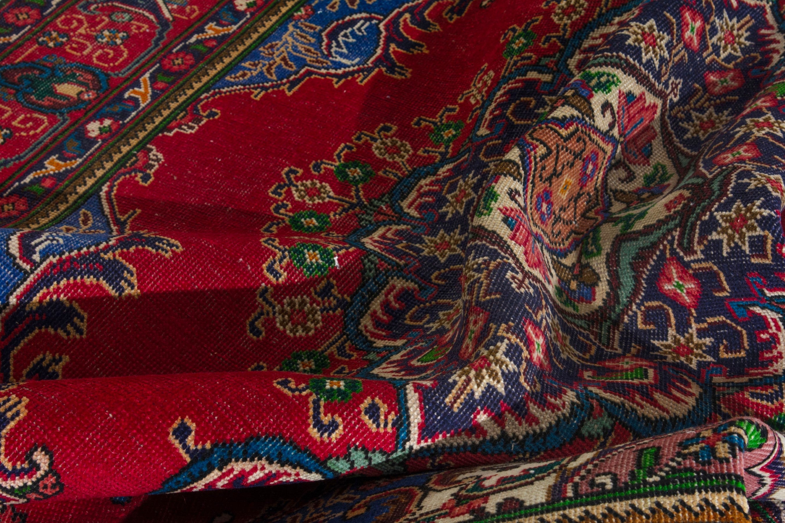 Persian Tabriz area rug in deep red and burgundy, view 19 of 20