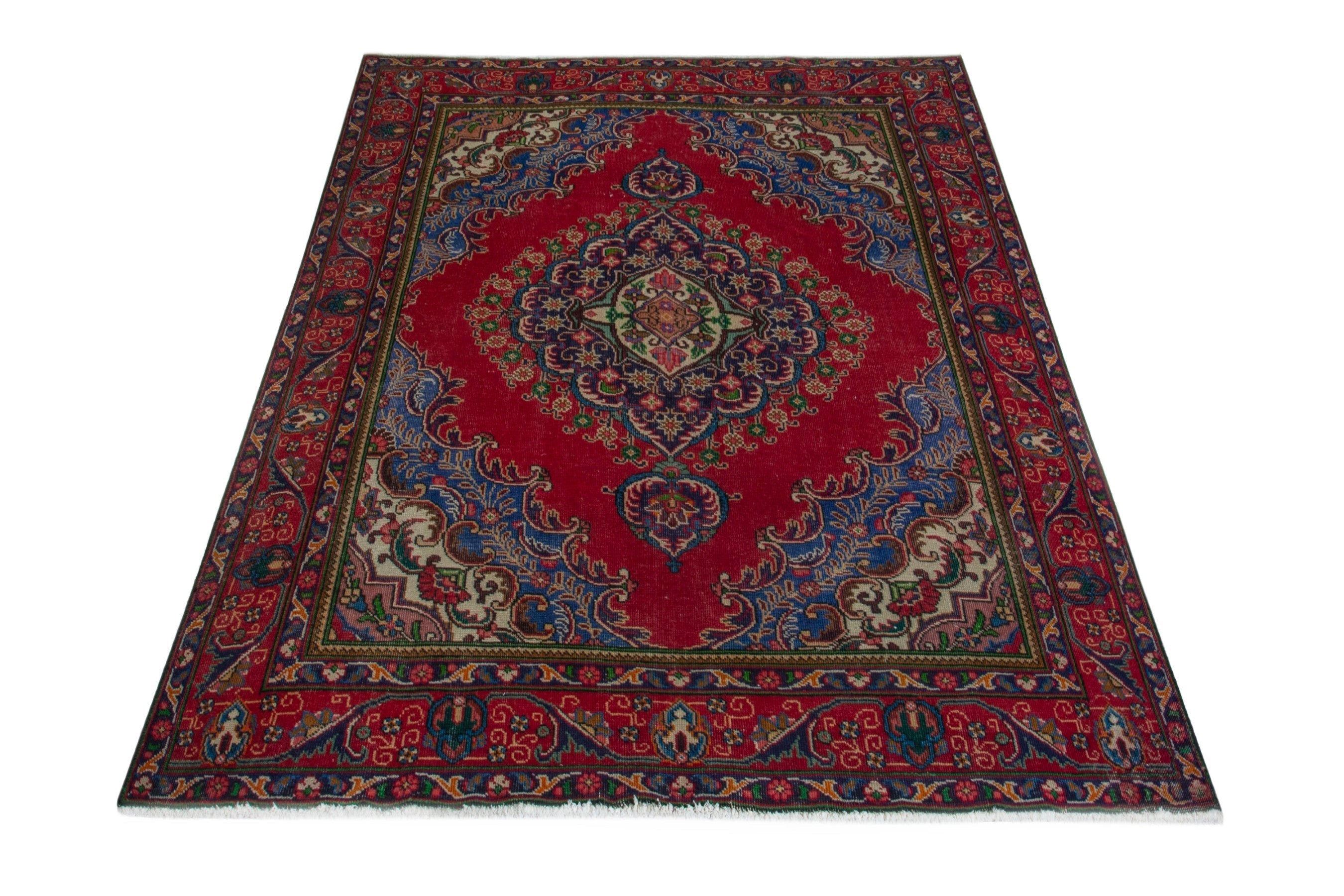Persian Tabriz area rug in deep red and burgundy, view 2 of 20