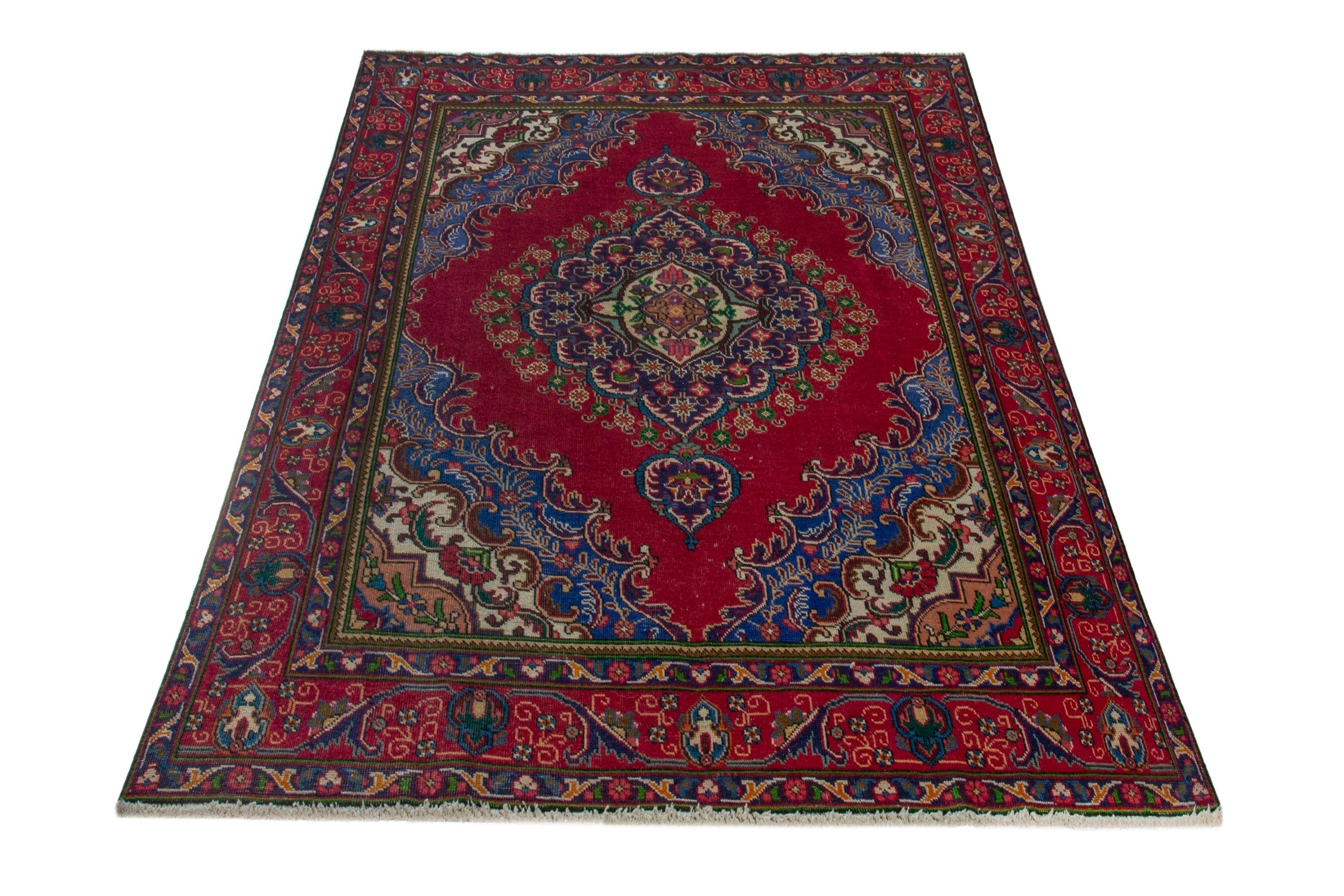 Persian Tabriz area rug in deep red and burgundy, view 3 of 20
