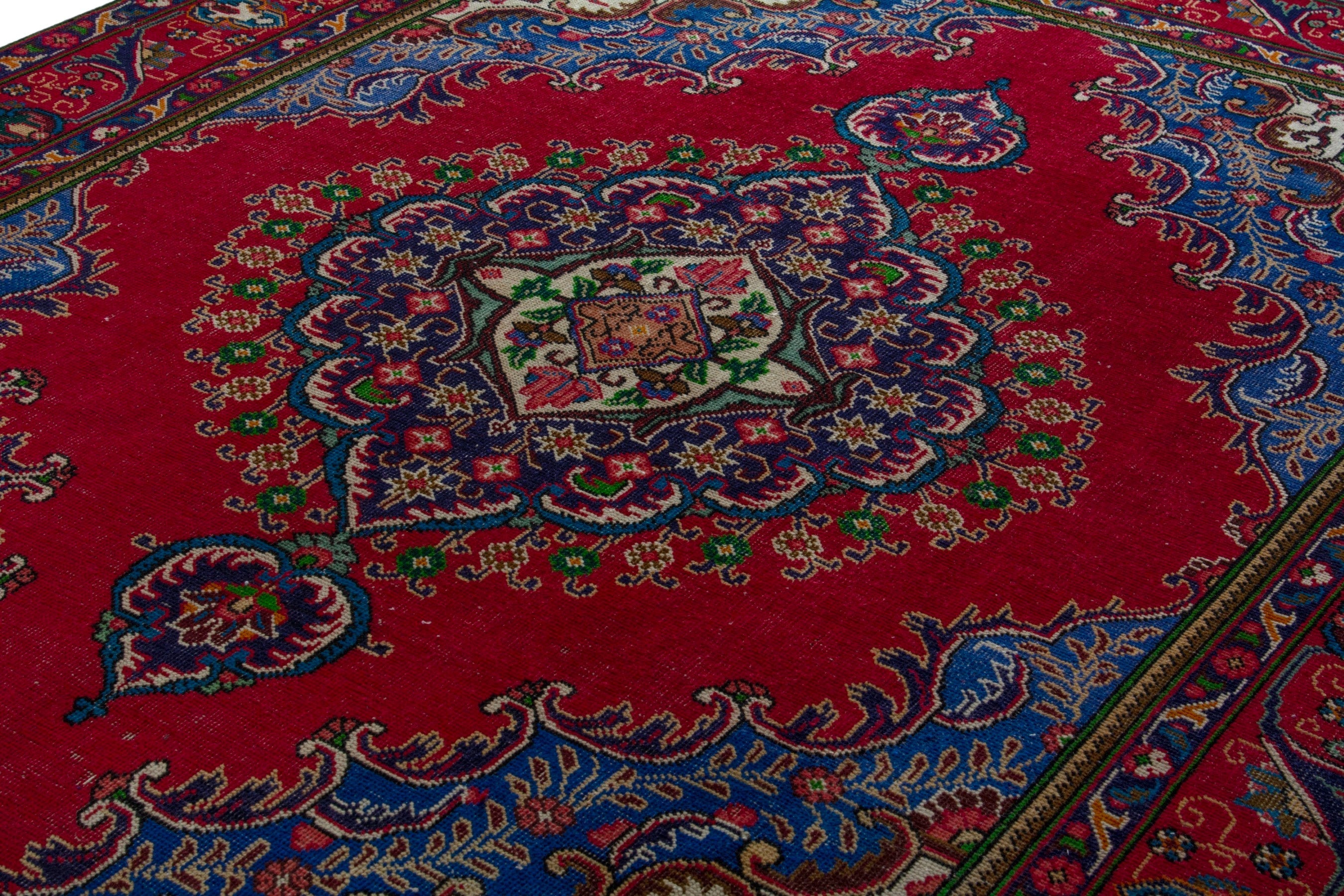 Persian Tabriz area rug in deep red and burgundy, view 8 of 20