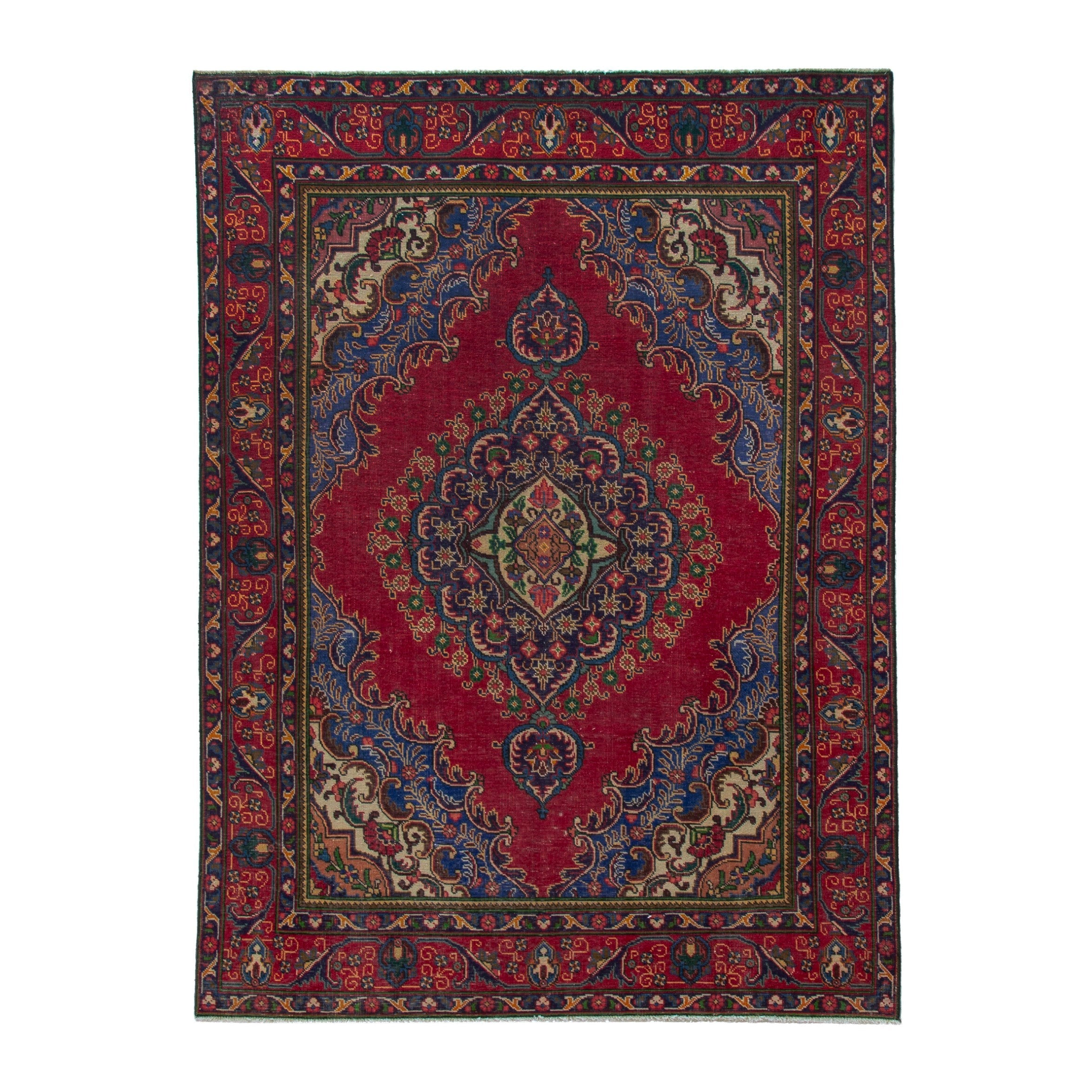 Persian Tabriz area rug in deep red and burgundy, 6'6" x 9'2"
