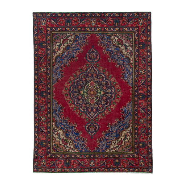 Persian Tabriz area rug in deep red and burgundy, 6'6" x 9'2"