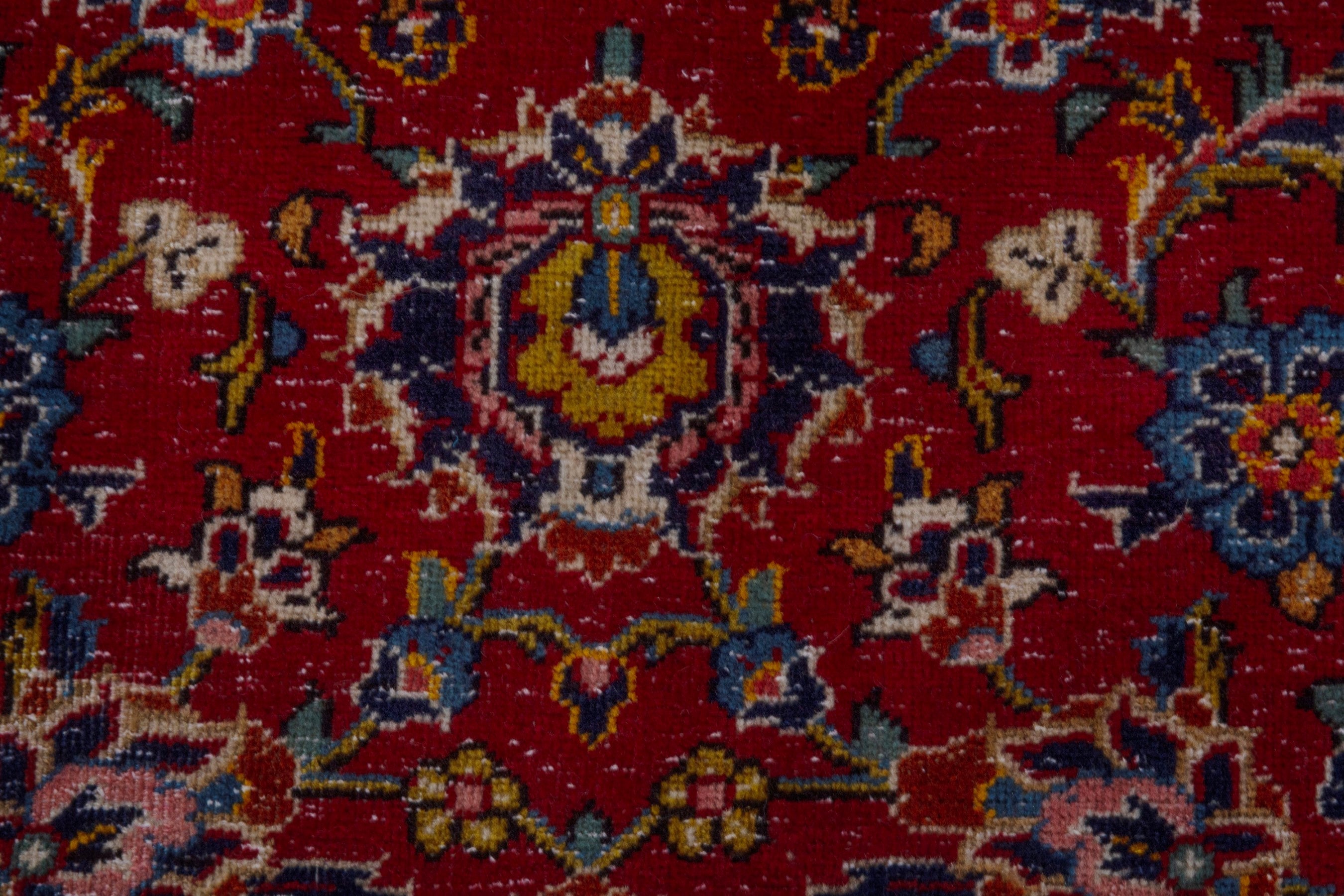 Persian Kashan oversized rug in deep red and dark blue, view 12 of 21
