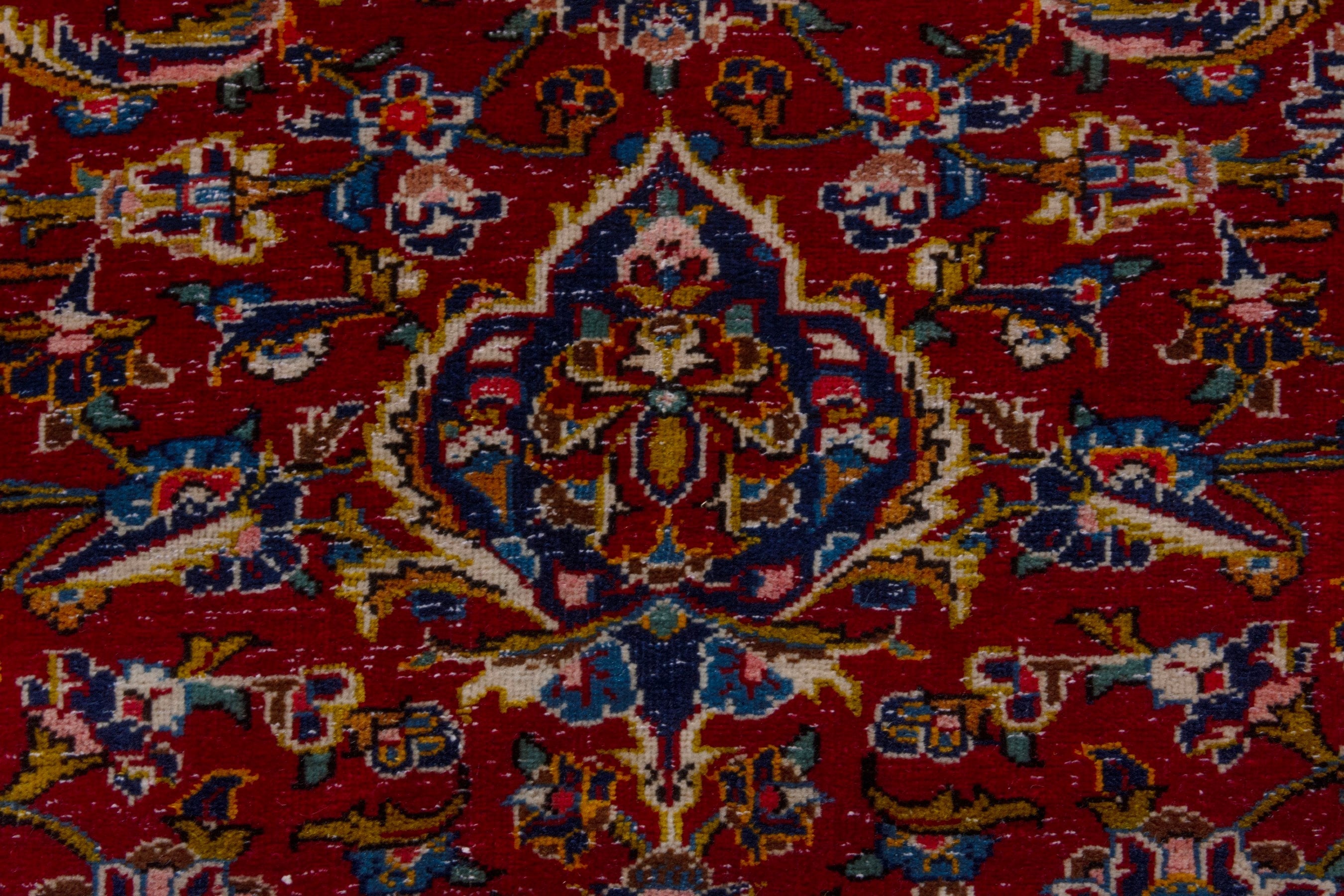 Persian Kashan oversized rug in deep red and dark blue, view 14 of 21