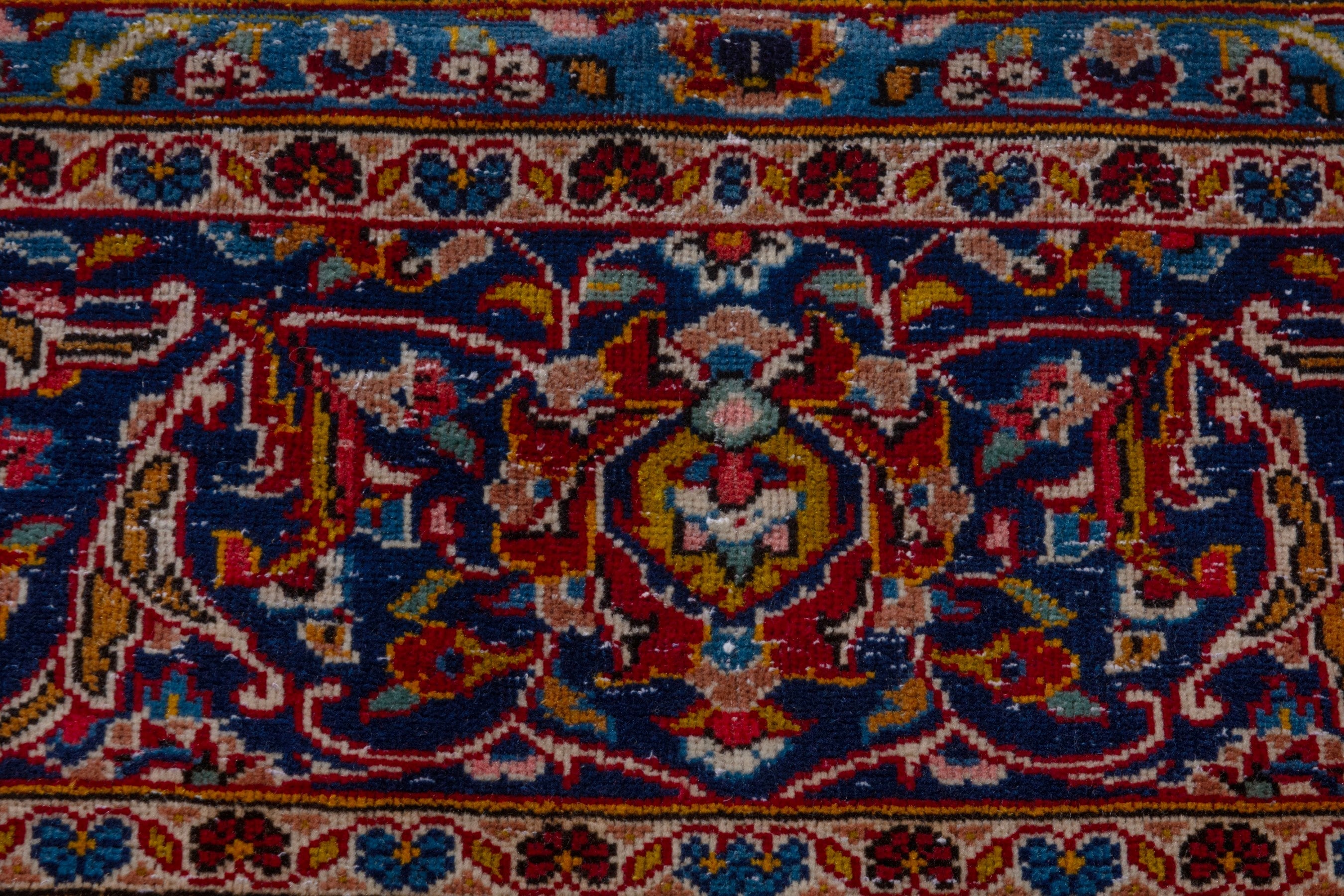 Persian Kashan oversized rug in deep red and dark blue, view 15 of 21