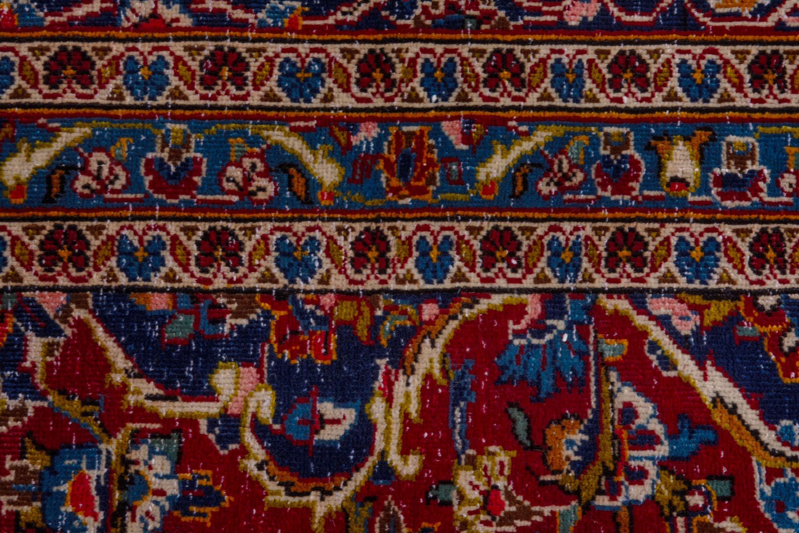 Persian Kashan oversized rug in deep red and dark blue, view 16 of 21