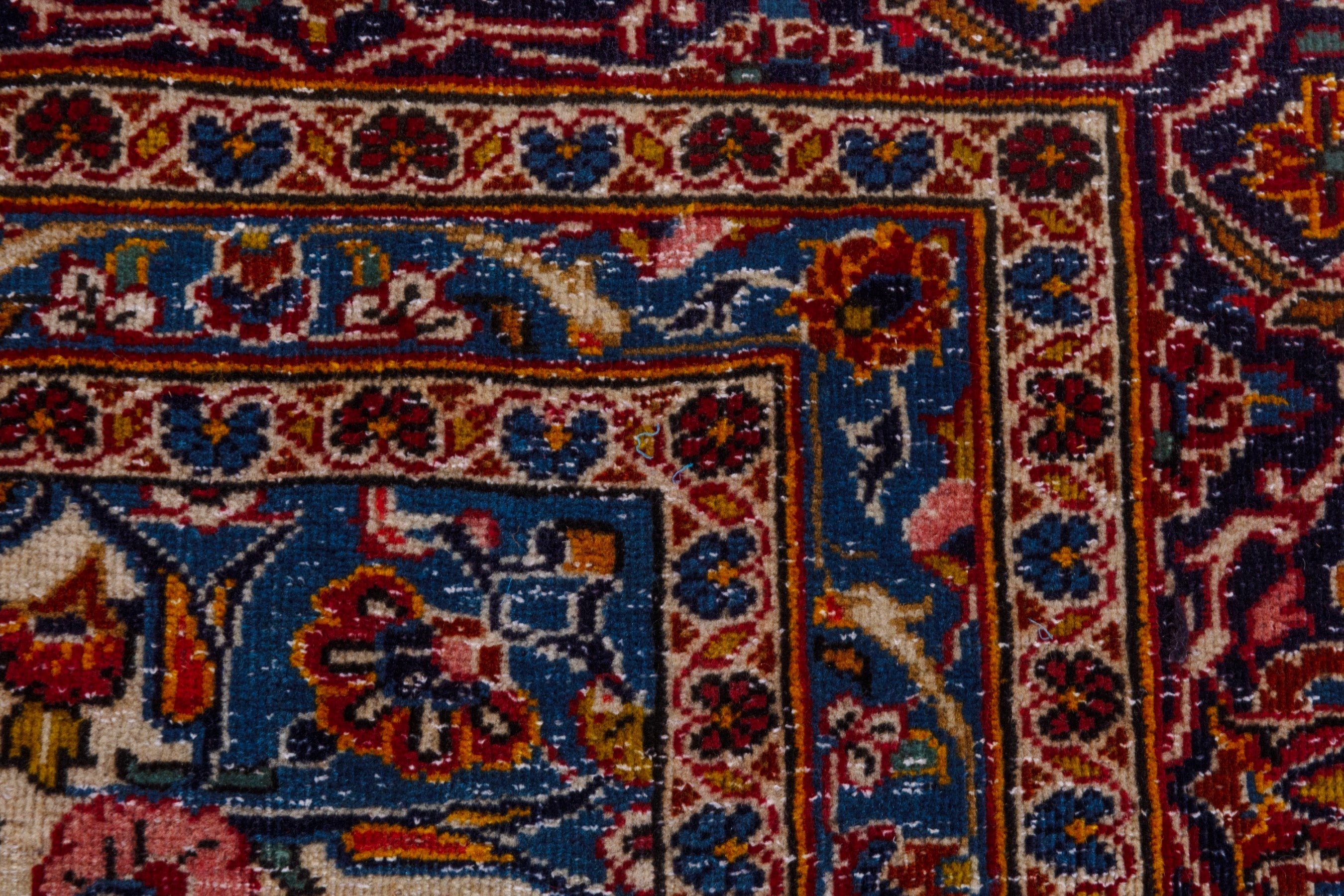 Persian Kashan oversized rug in deep red and dark blue, view 17 of 21