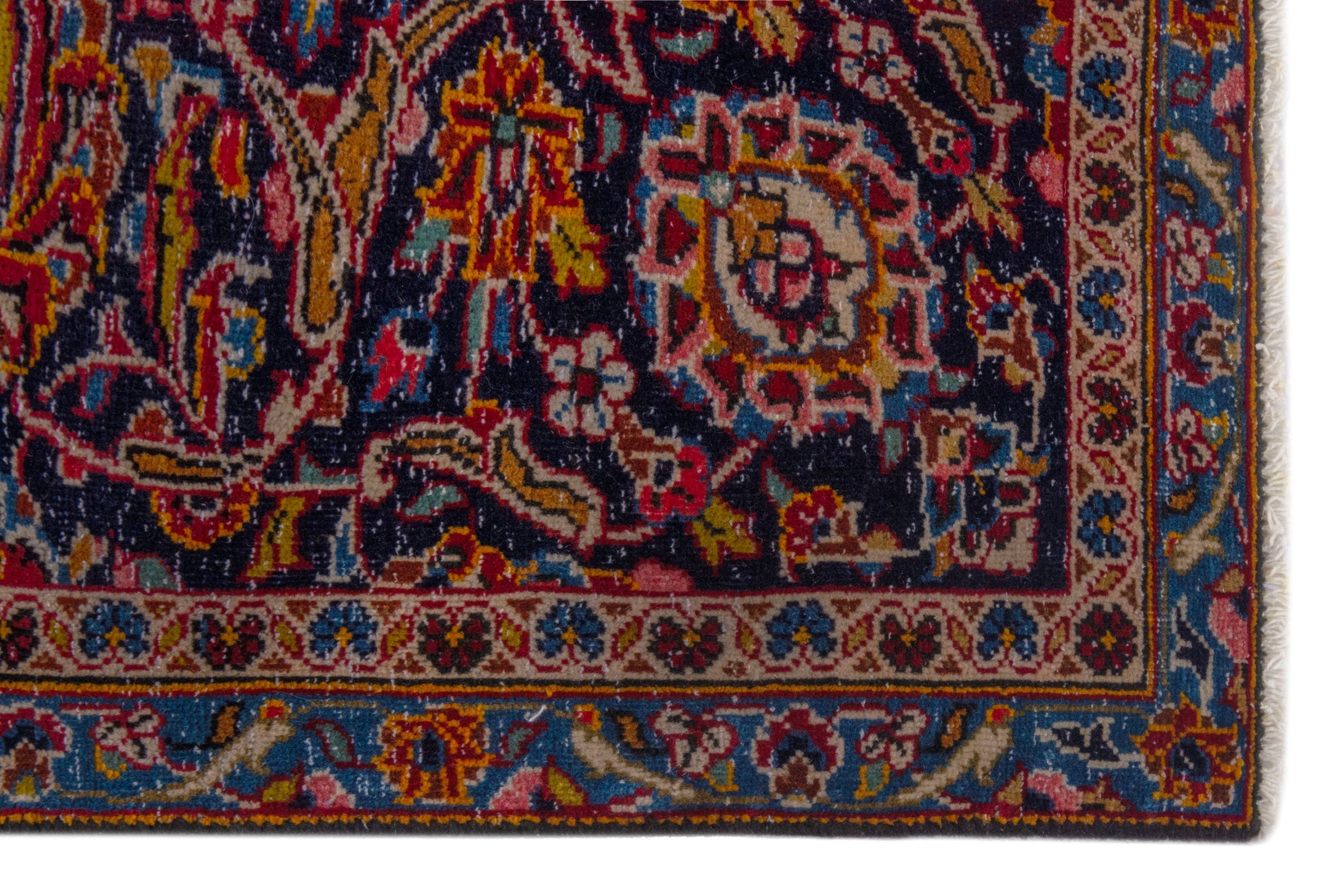 Persian Kashan oversized rug in deep red and dark blue, view 10 of 21
