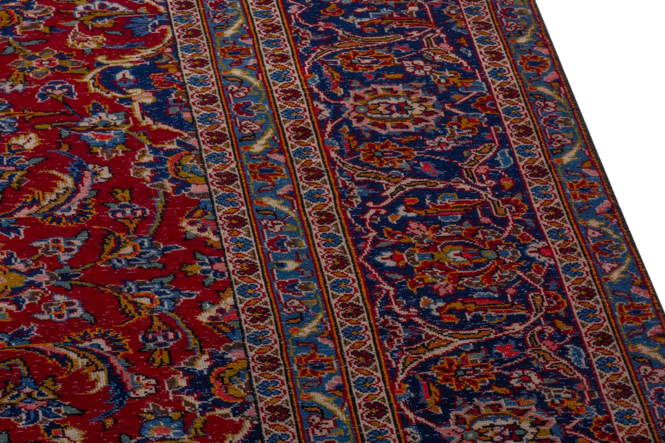 Persian Kashan oversized rug in deep red and dark blue, view 6 of 21