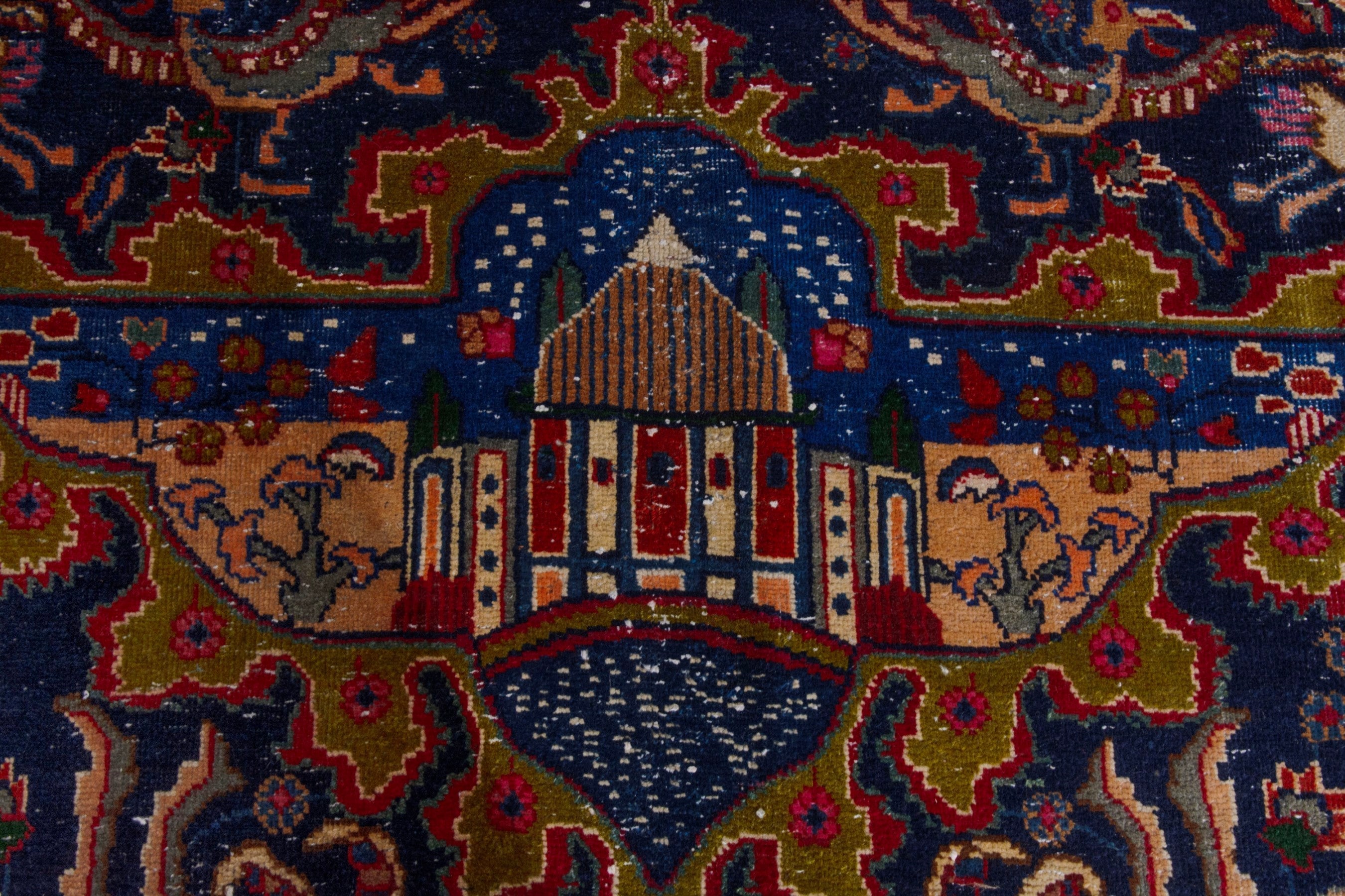 Persian Kashmar oversized rug in deep indigo and rust, view 14 of 28
