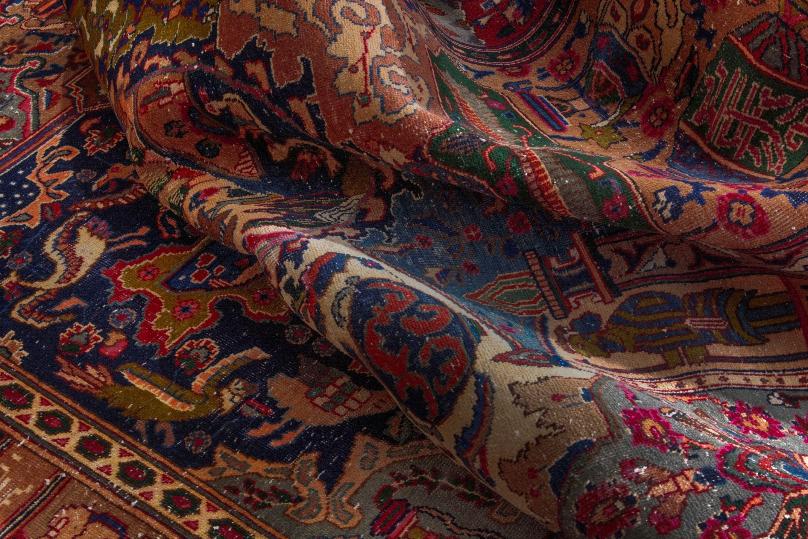 Persian Kashmar oversized rug in deep indigo and rust, view 24 of 28