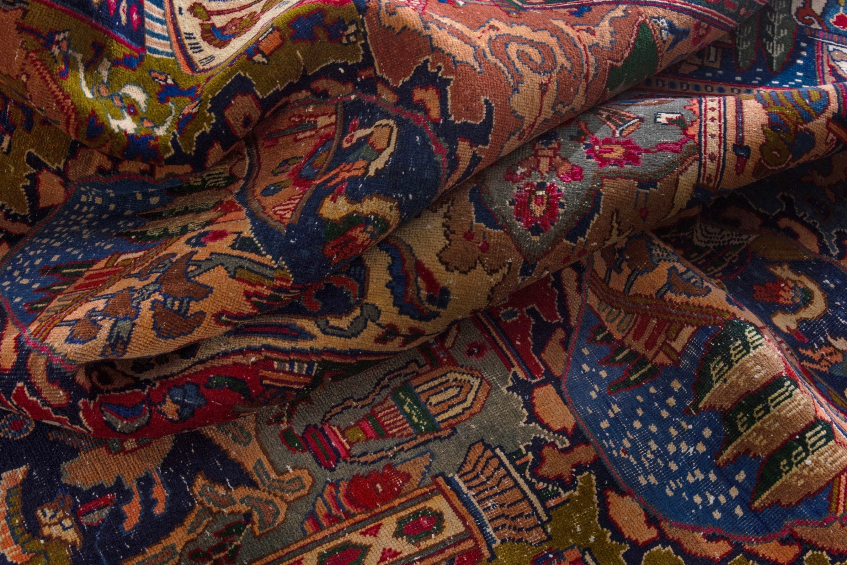 Persian Kashmar oversized rug in deep indigo and rust, view 25 of 28