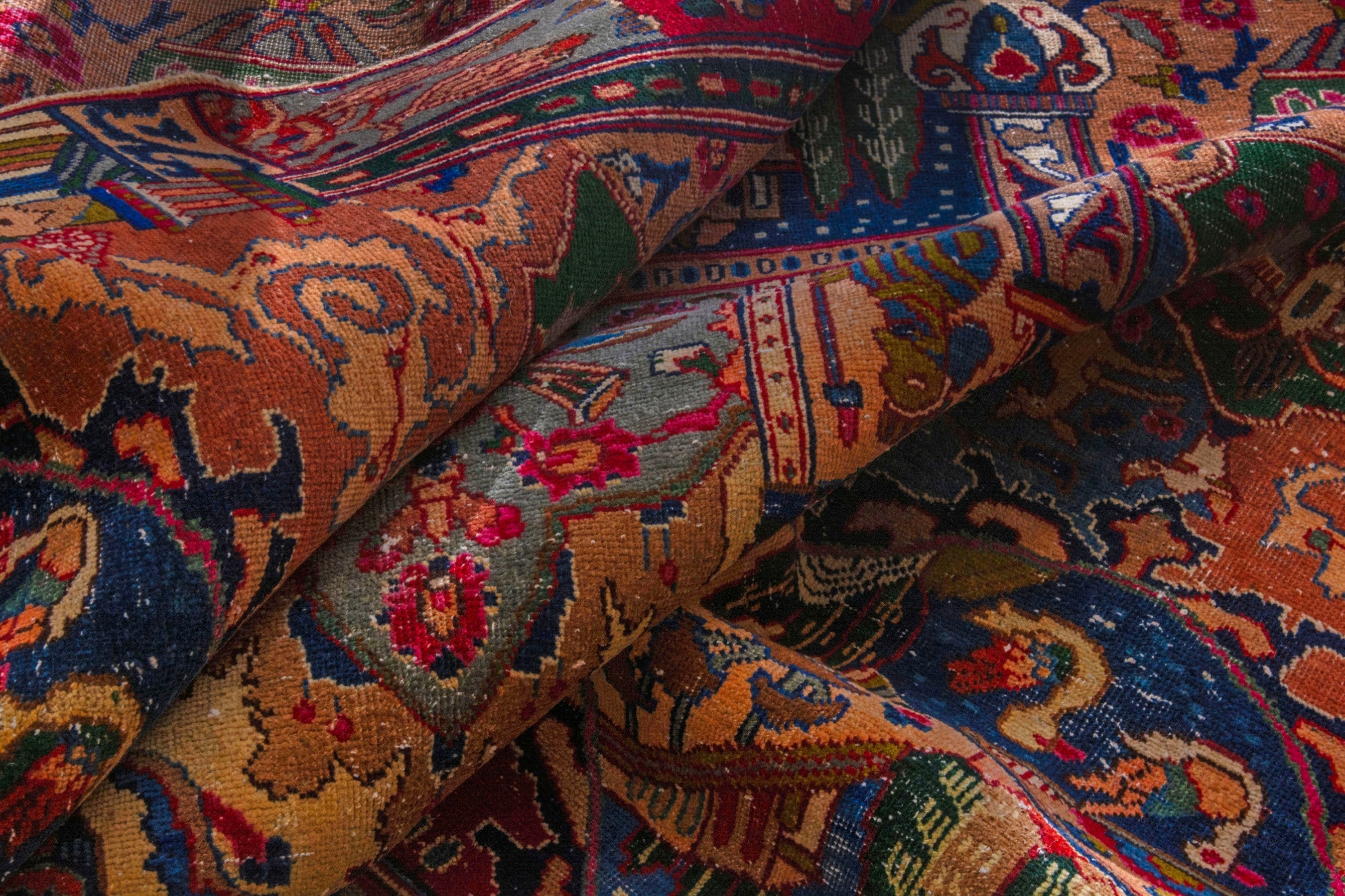Persian Kashmar oversized rug in deep indigo and rust, view 26 of 28