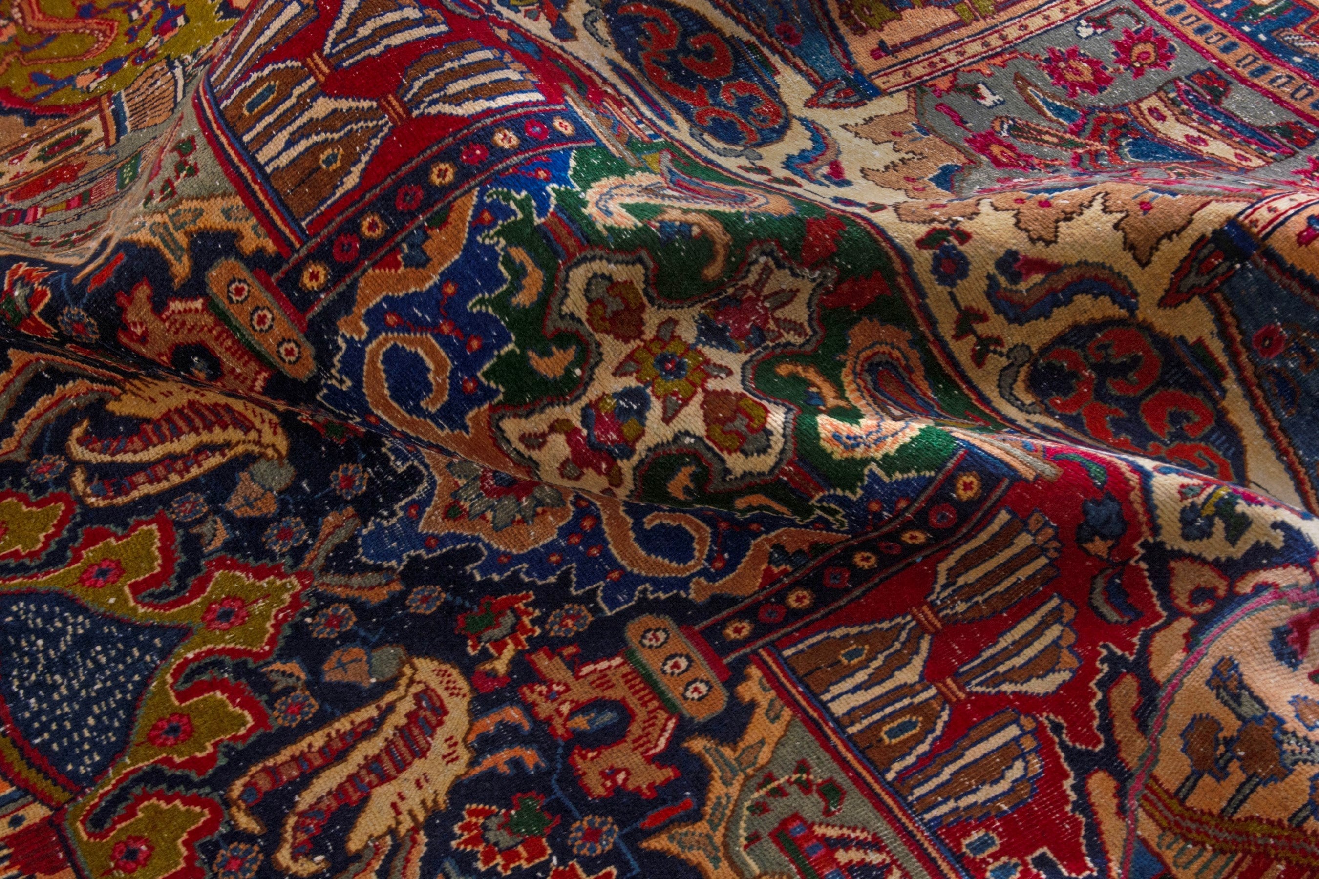 Persian Kashmar oversized rug in deep indigo and rust, view 27 of 28