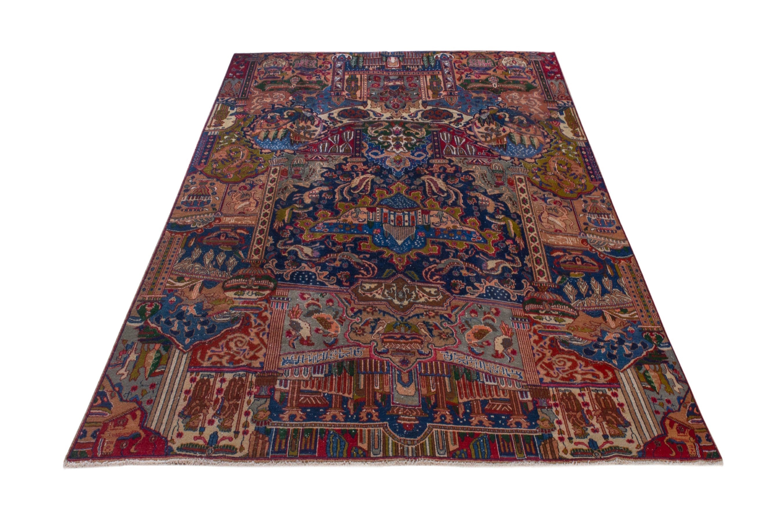 Persian Kashmar oversized rug in deep indigo and rust, view 2 of 28