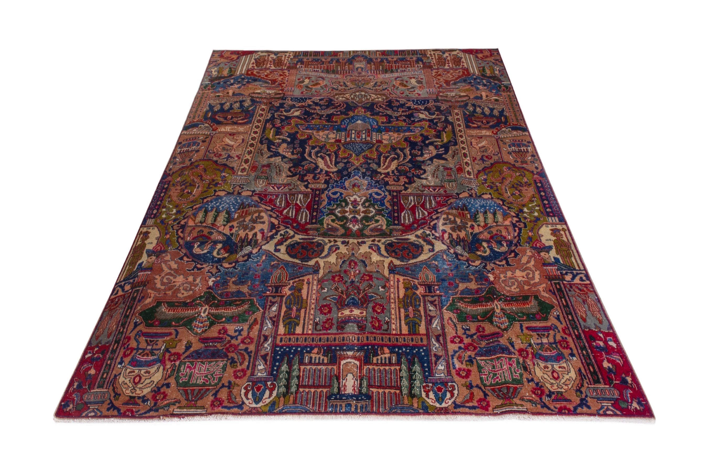 Persian Kashmar oversized rug in deep indigo and rust, view 3 of 28