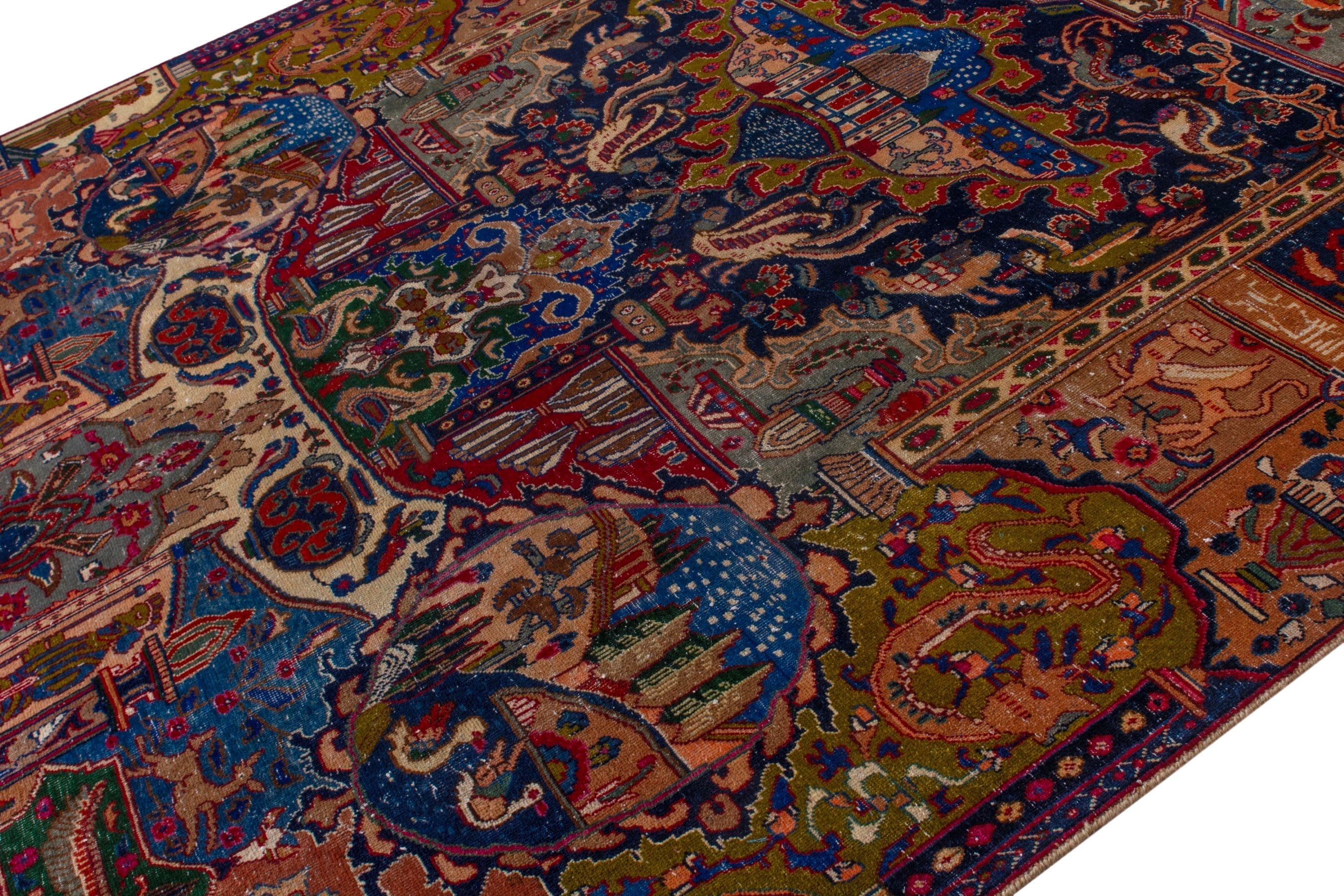 Persian Kashmar oversized rug in deep indigo and rust, view 4 of 28